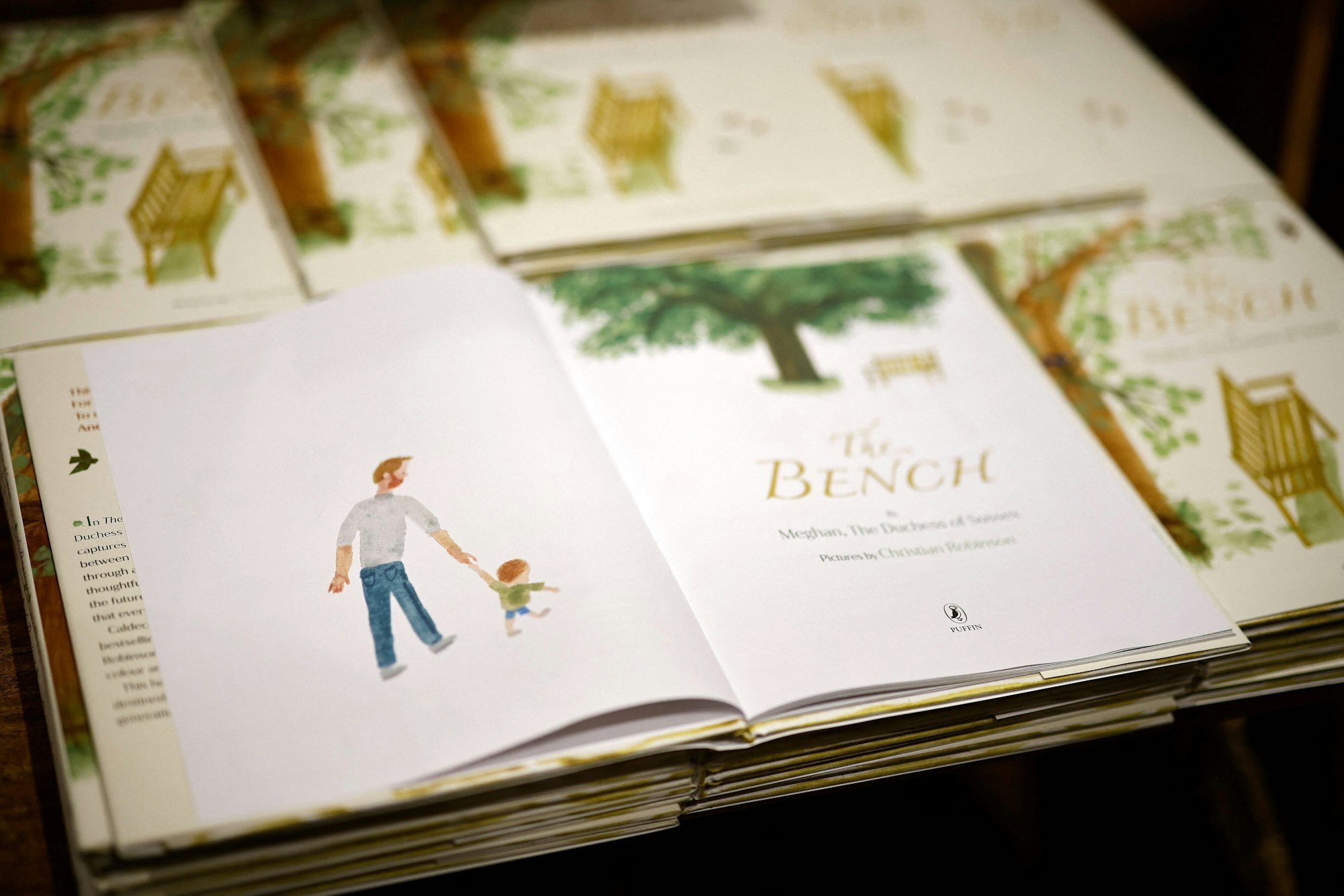 Blick in das aufgeklappte Kinderbuch The Bench von Herzogin Meghan