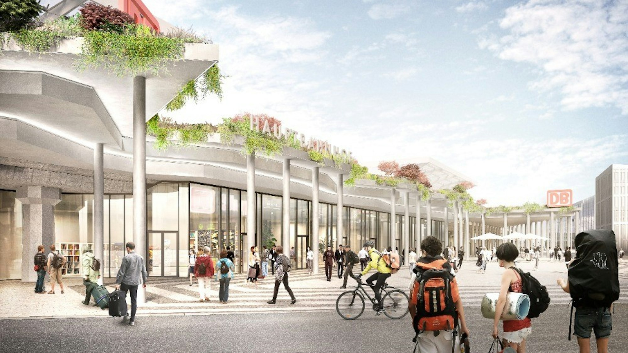 Die Fassade des Kölner Hauptbahnhofs Richtung Breslauer Platz nach dem Entwurf des Architekturbüros J.Mayer.H und Partner