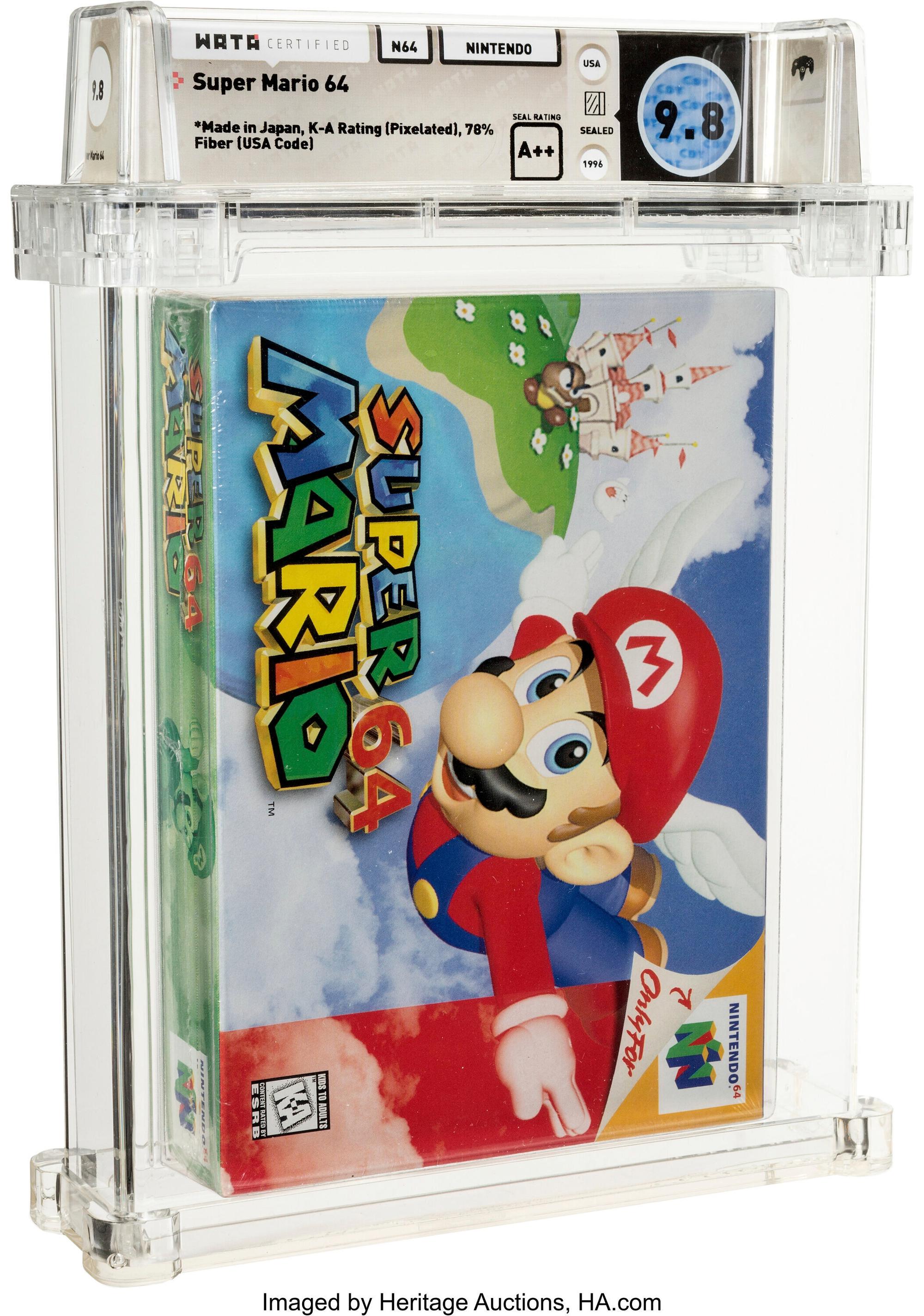 Dieses von Heritage Auctions zur Verfügung gestellte Foto zeigt die versteigerte ungeöffnete Kopie von Nintendos Super Mario 64.
