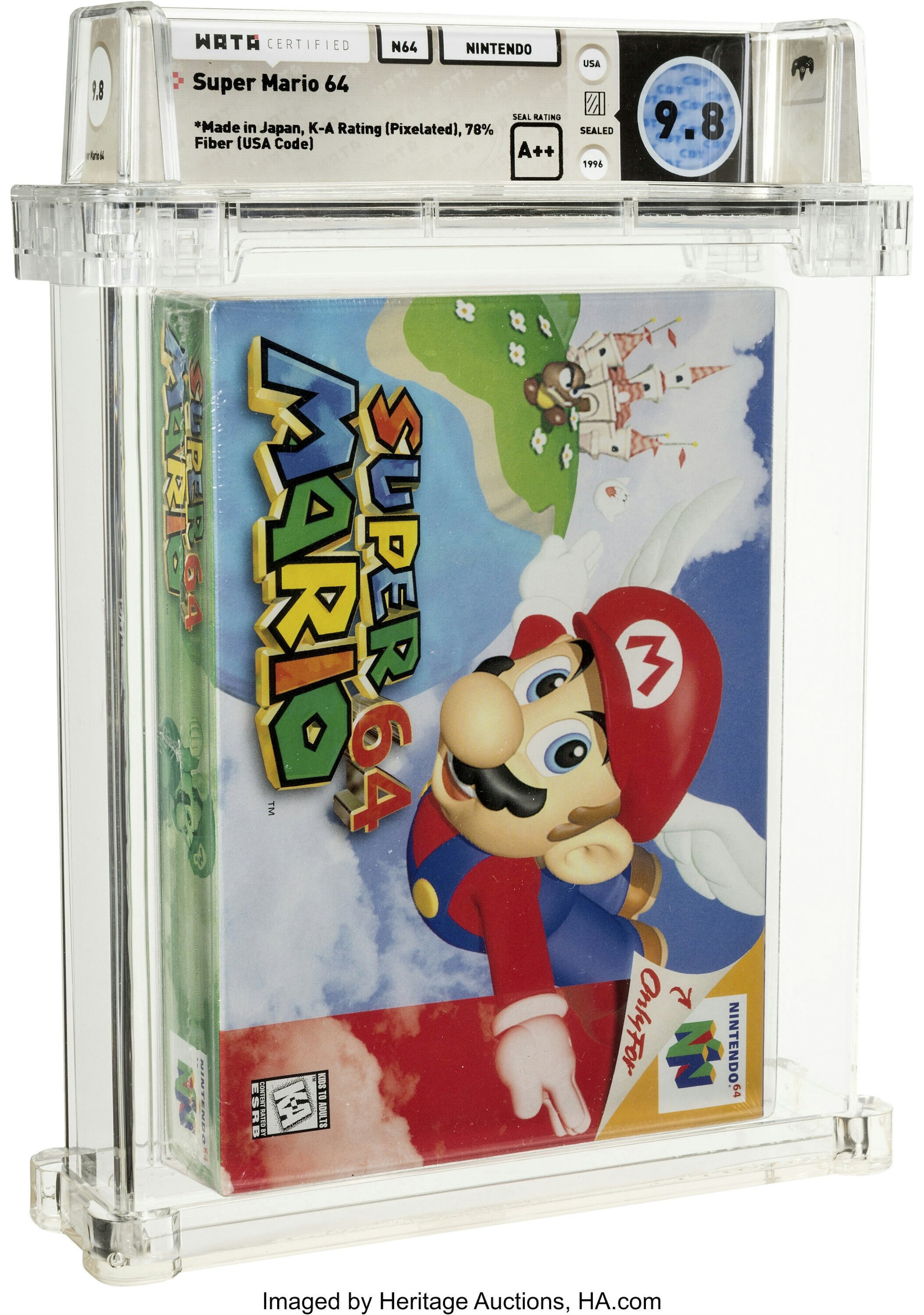 Dieses von Heritage Auctions zur Verfügung gestellte Foto zeigt die versteigerte ungeöffnete Kopie von Nintendos Super Mario 64.