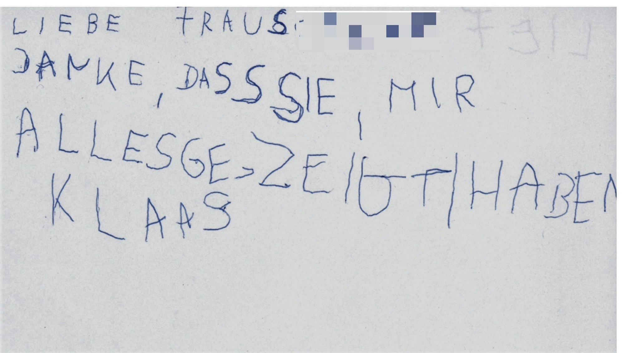 „Danke, dass sie mir alles gezeigt haben“, schreibt Klaas (5) in seinem Brief.