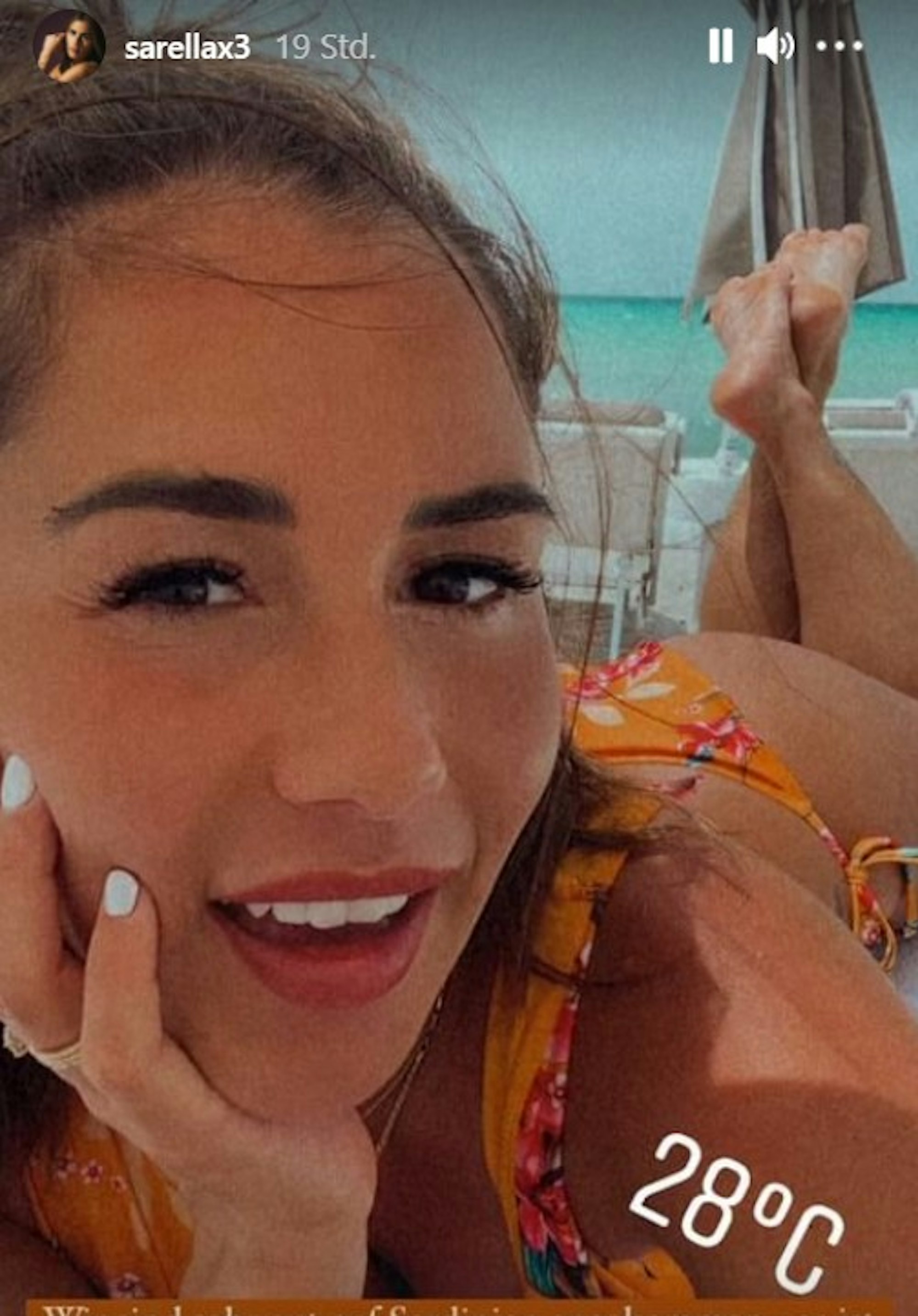 Die schwangere Sarah Engels hat am 12. Juli in ihrer Instagram-Story Fotos aus dem Sardinien-Urlaub gepostet