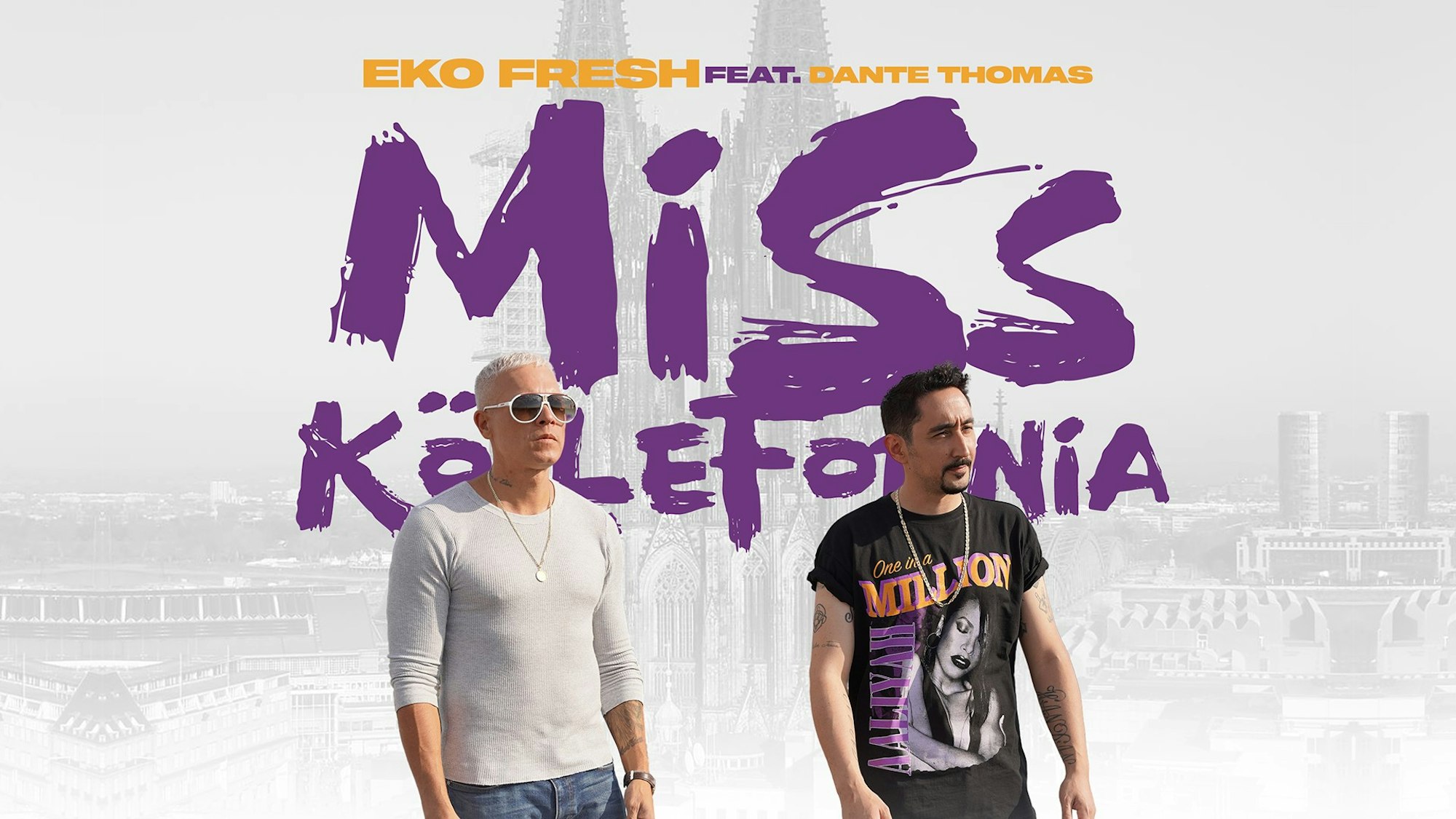 Der Kölner Rapper steht mit Sänger Dante Thomas bei einem Videodreh auf einem Dach in Köln.