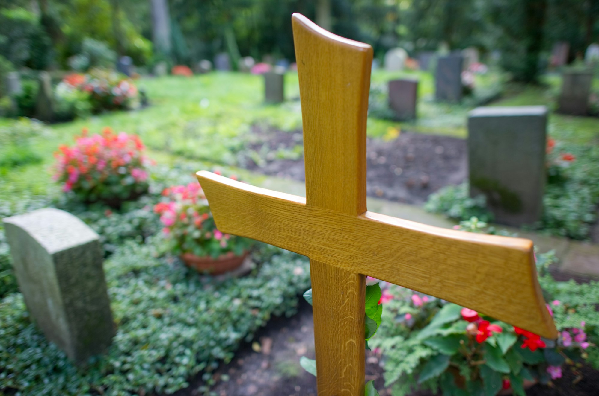 Ein Holzkreuz ist in Stuttgart auf dem Waldfriedhof neben anderen Gräbern zu sehen. Das Symbolfoto entstand 2010.