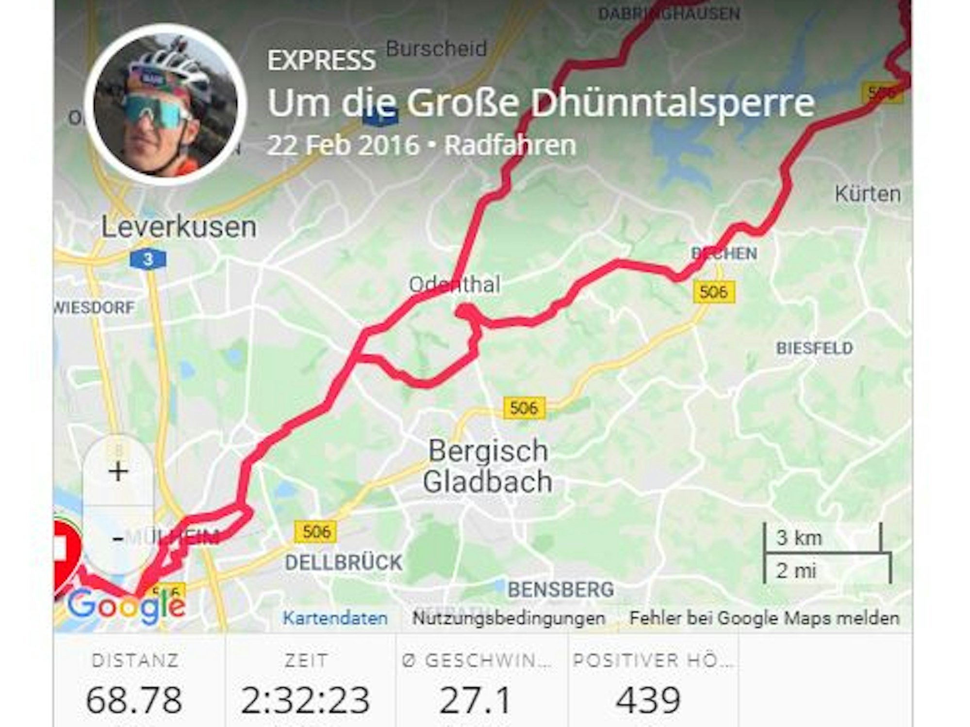 Karte zeigt eine Route an.