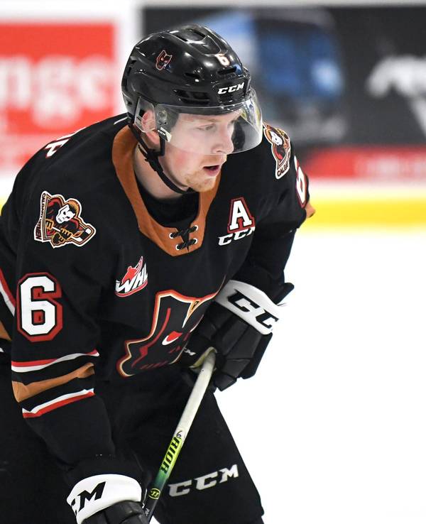 Luke Prokop am 5. März 2021 in einem Spiel der Calgary Hitmen gegen die Red Deer Rebels.