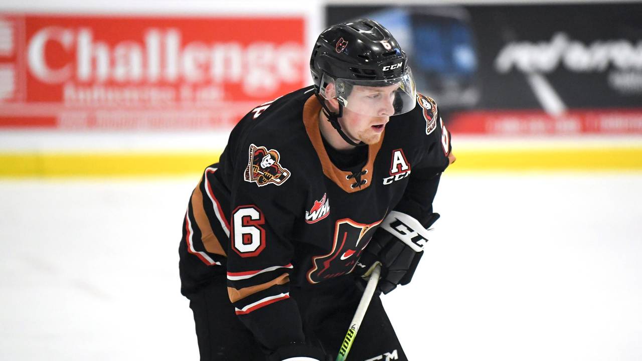 Luke Prokop am 5. März 2021 in einem Spiel der Calgary Hitmen gegen die Red Deer Rebels.