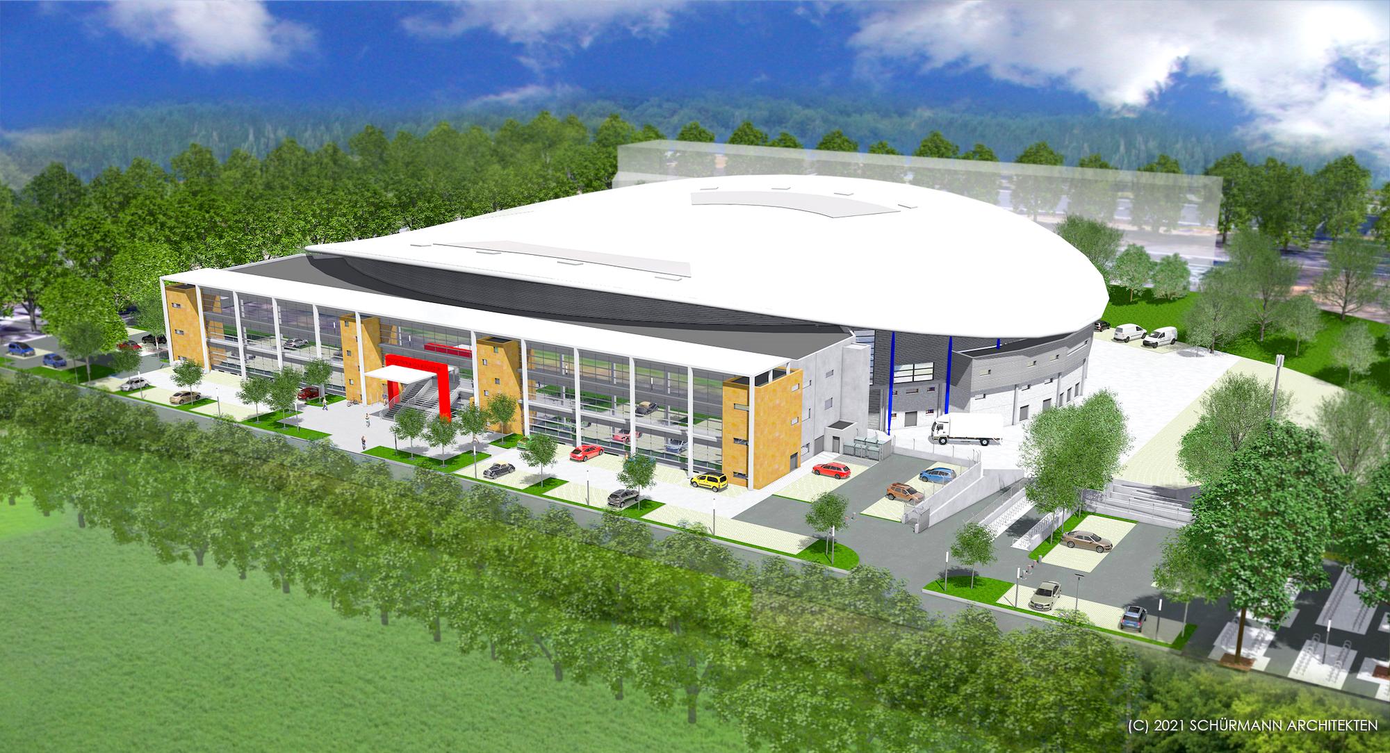 Das neue Radsportzentrum NRW in Köln nach Umbau des alten Radstadions 2024 von außen