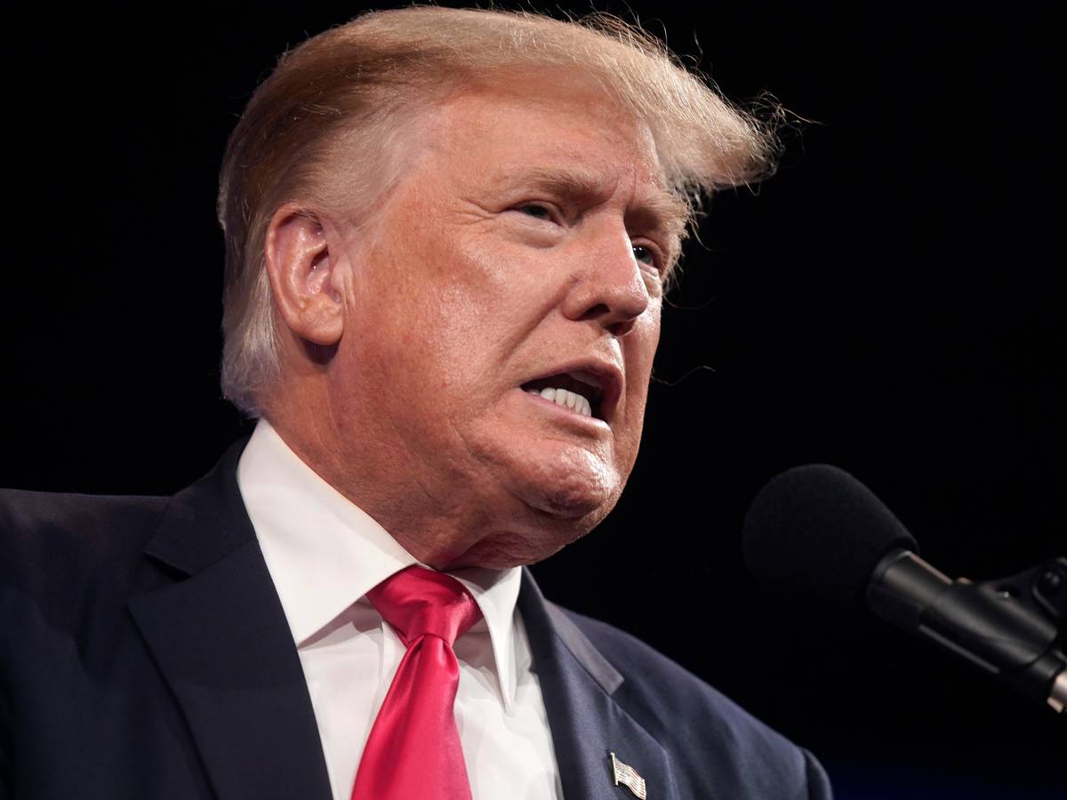 Former president Donald Trump speaks at the Conservative Political Action Conference (CPAC) Sunday, July 11, 2021, in Dallas. (AP Photo/LM Otero)