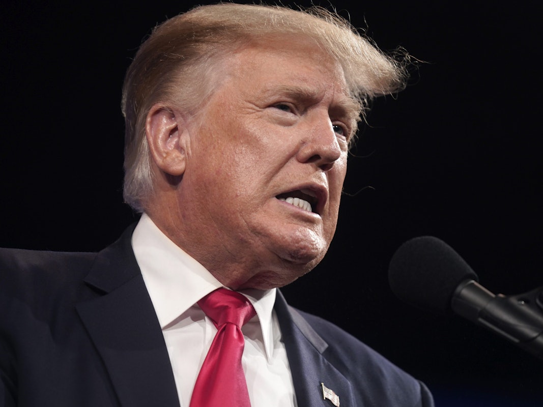 Former president Donald Trump speaks at the Conservative Political Action Conference (CPAC) Sunday, July 11, 2021, in Dallas. (AP Photo/LM Otero)
