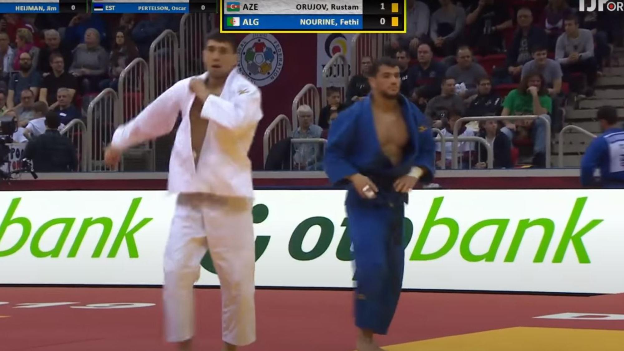 Der Algerier Fethi Nourine bei einem Judo-Kampf gegen Rustam Orujov.