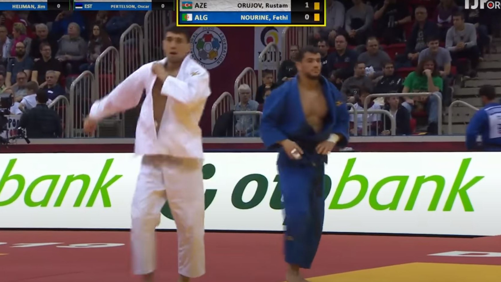 Der Algerier Fethi Nourine bei einem Judo-Kampf gegen Rustam Orujov.