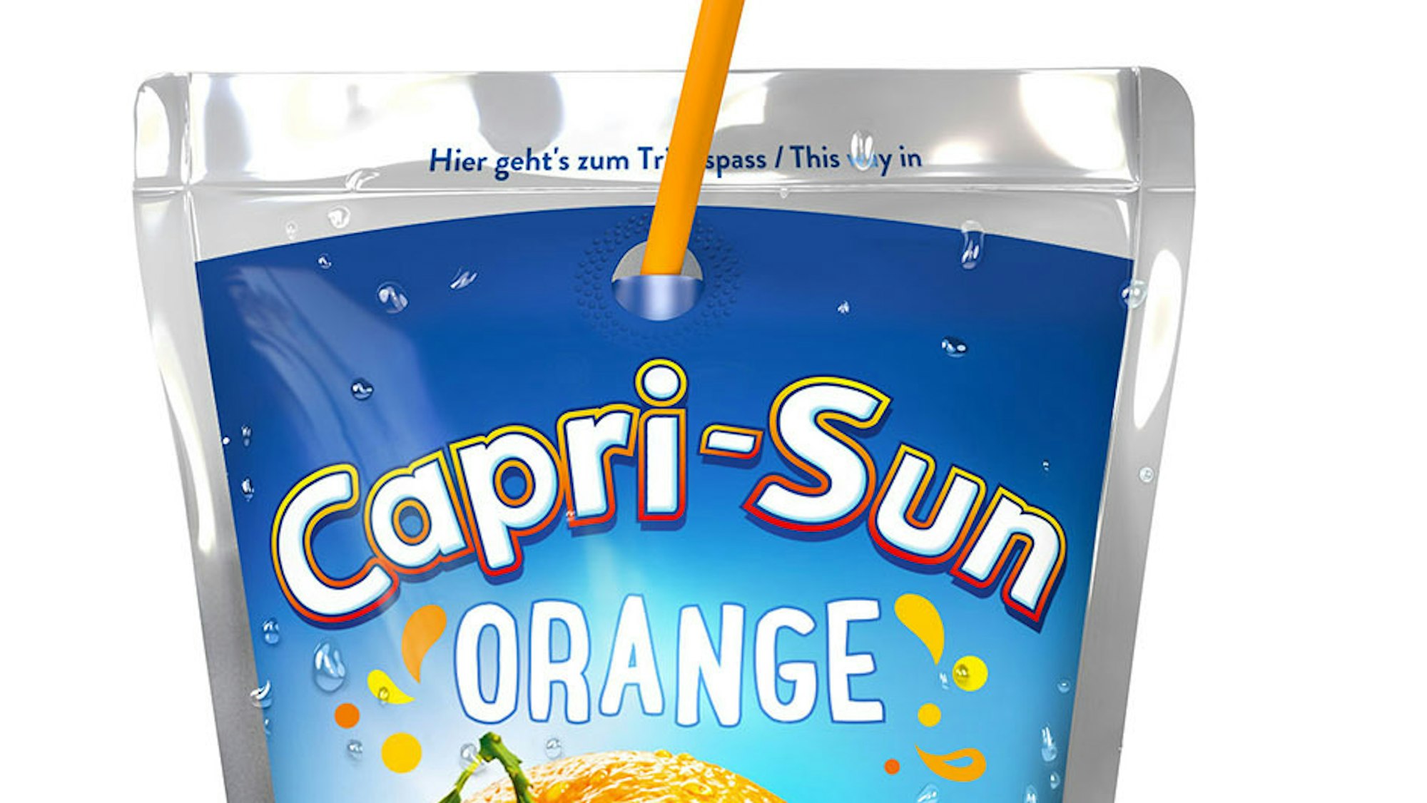 Capri Sub bringt viel Geld auf Ebay. Unser Symbolfoto zeigt eine Tüte Capri Sun Orange mit Plastikstrohhalm.