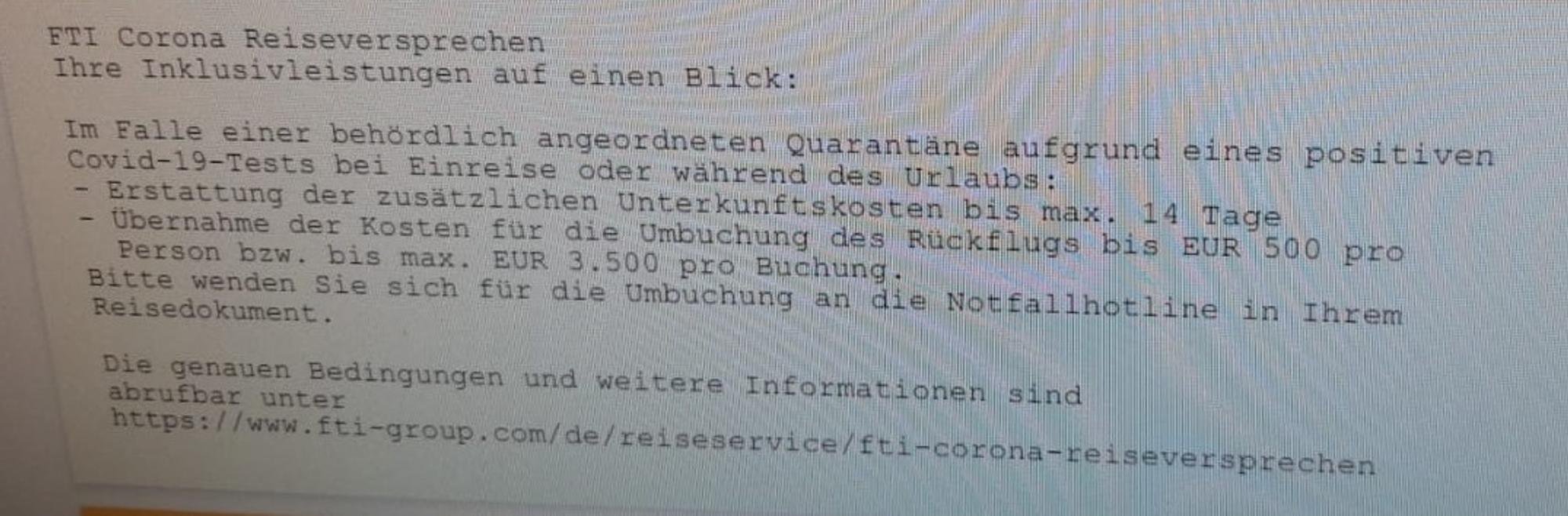 Ein Auszug aus dem Reiseversprechen, in dem die Ansprüche von Reisenden aufgelistet sind.