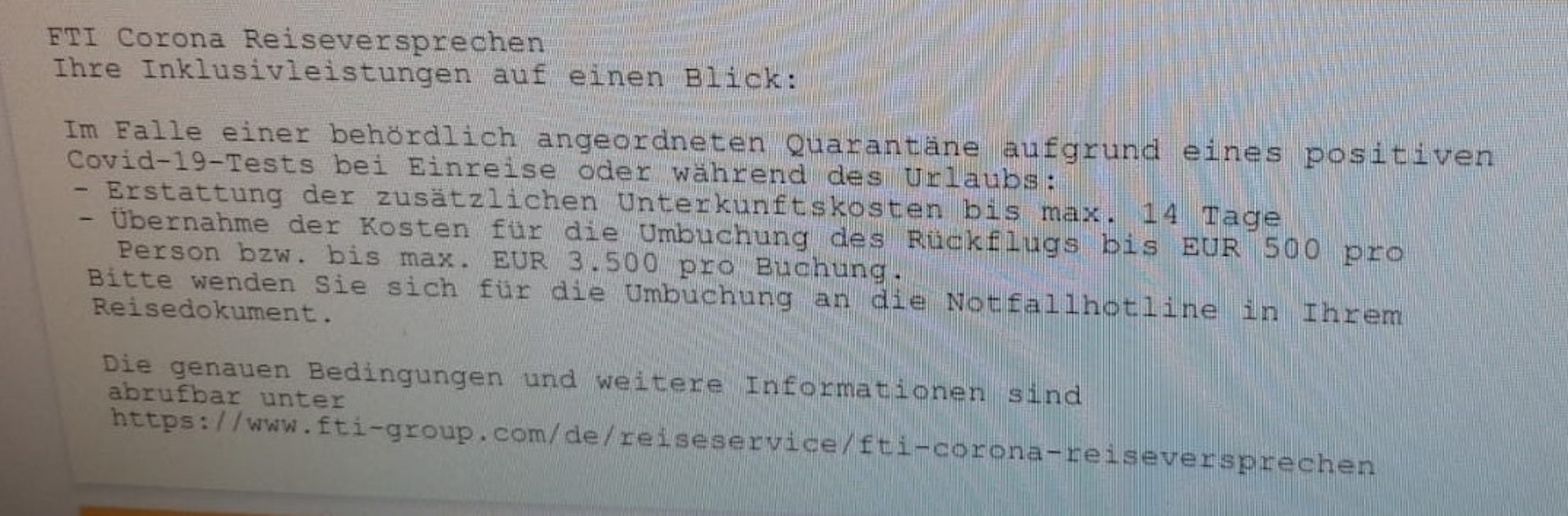 Ein Auszug aus dem Reiseversprechen, in dem die Ansprüche von Reisenden aufgelistet sind.