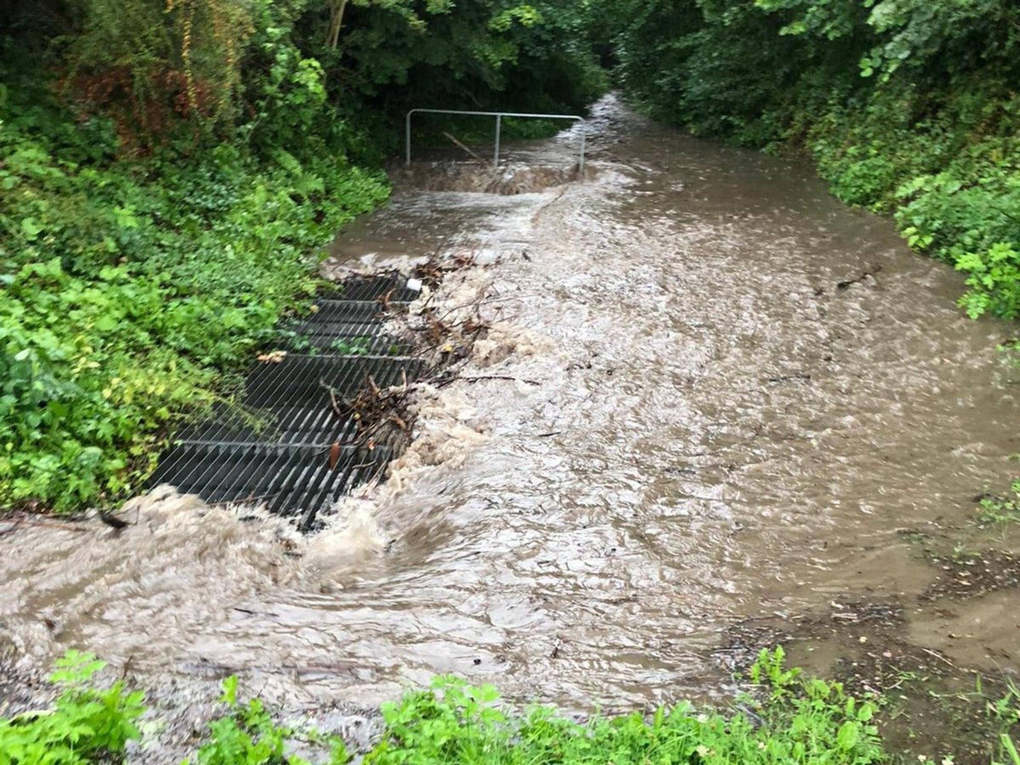 Durch die heftigen Gewitter stieg der Schledenbach in Lügde über die Ufer.