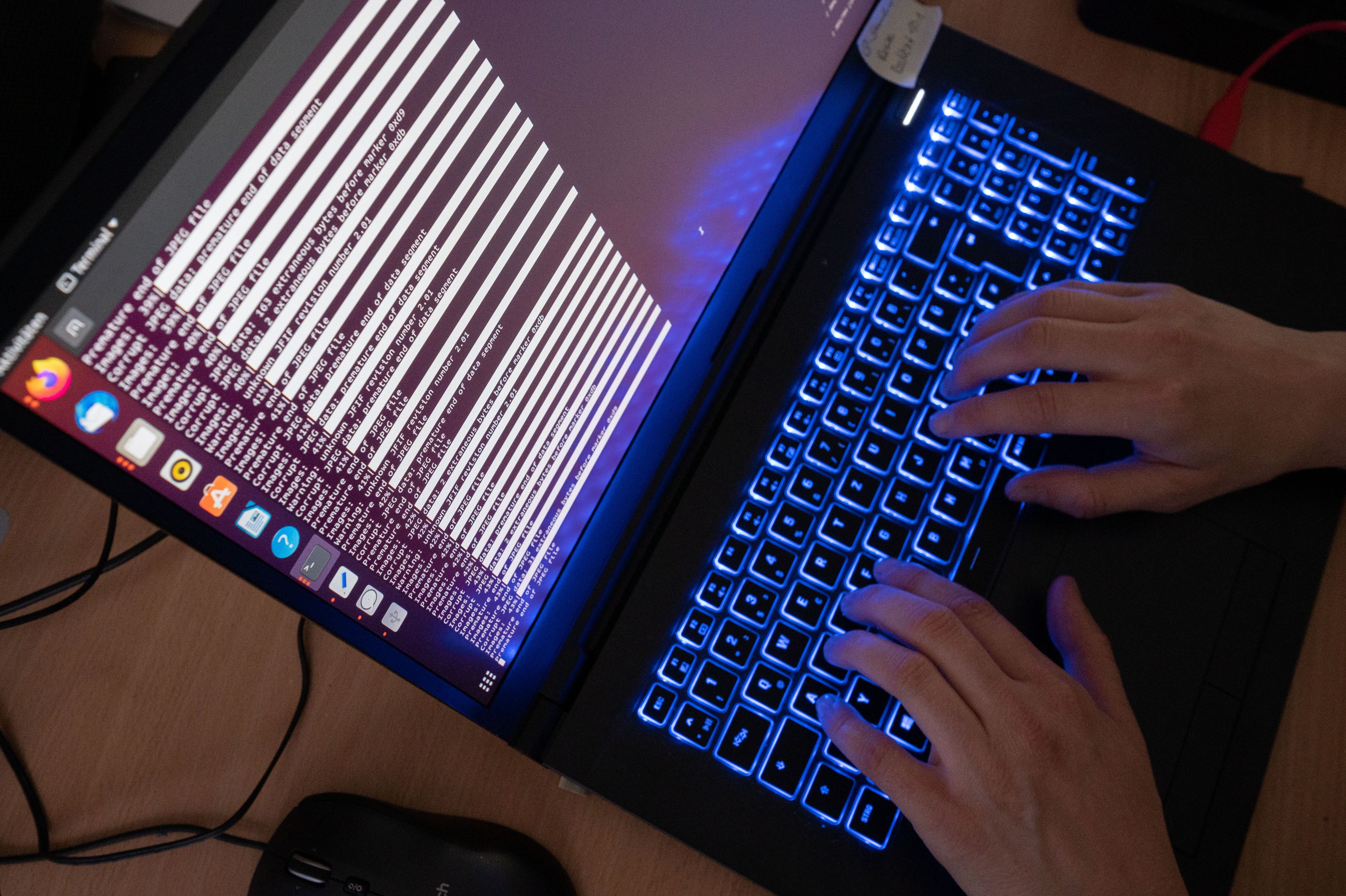 Eine KI-Wissenschaftlerin des Landeskriminalamt Niedersachsen arbeitet an einem Laptop-Bildschirm.