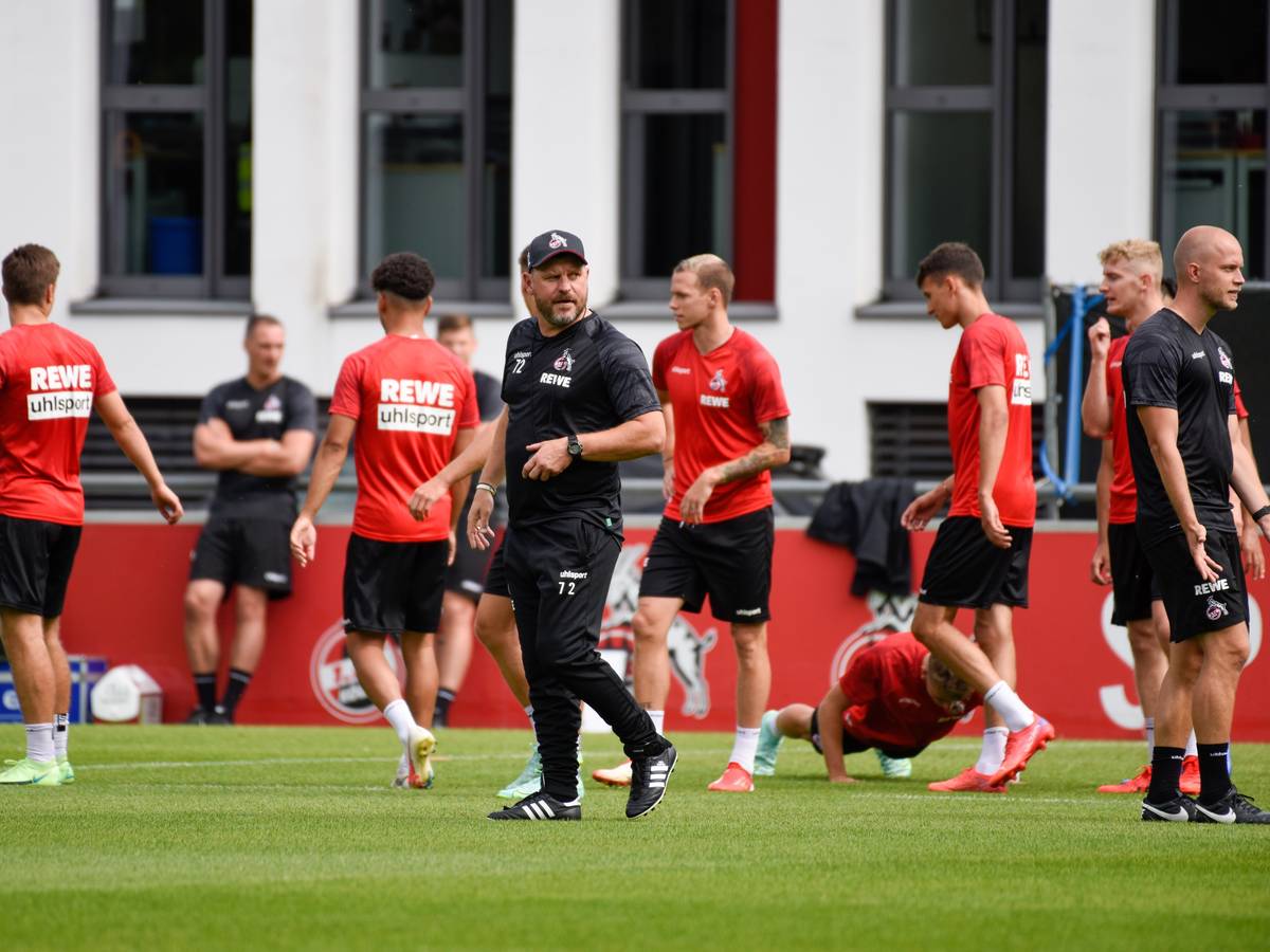 Trainer Steffen Baumgart beim Training des 1.FC Köln vor dem Testspiel gegen Roda Kerkrade.