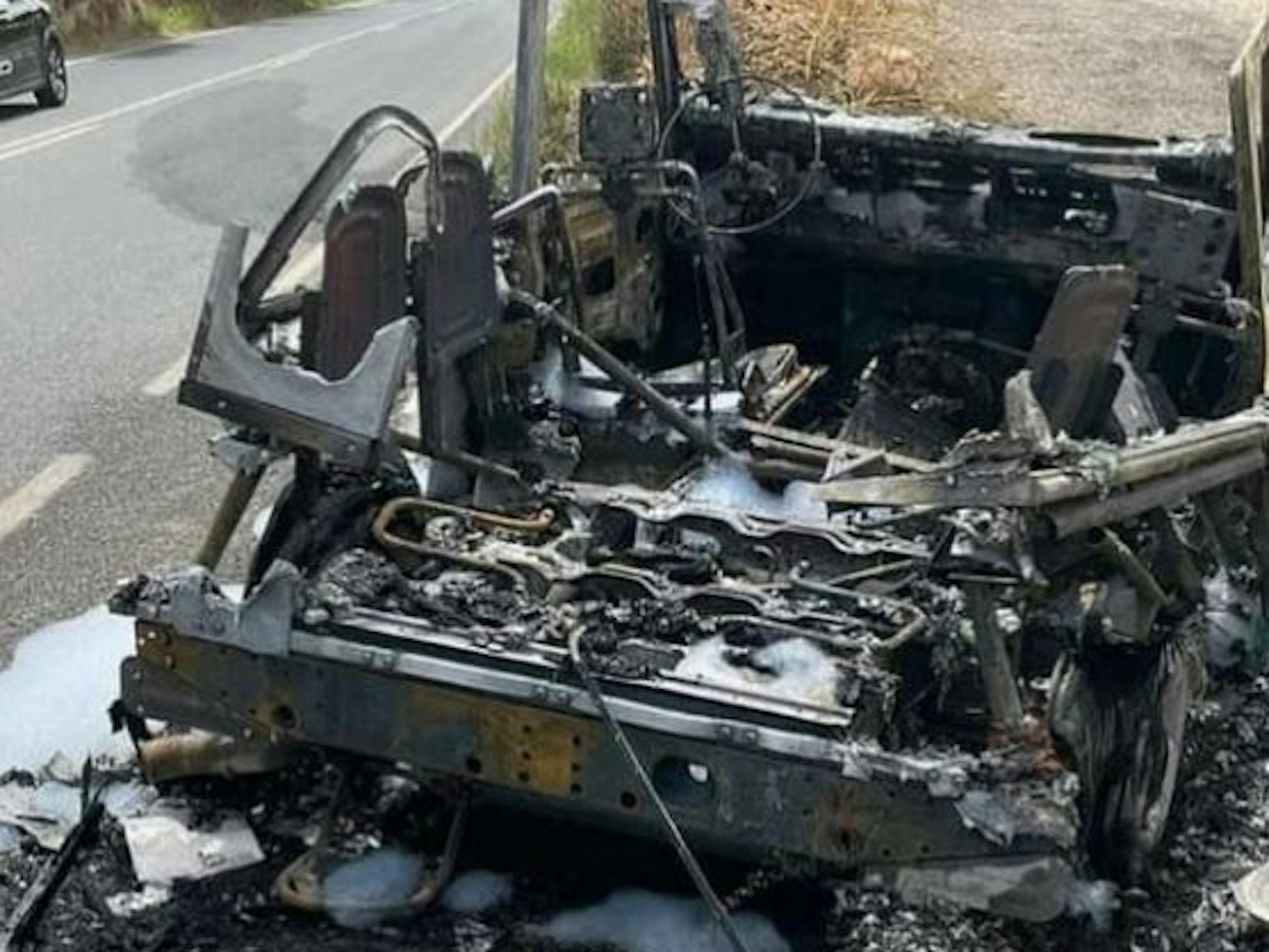 Der ausgebrannte Land Rover von Thomas Anders auf Ibiza