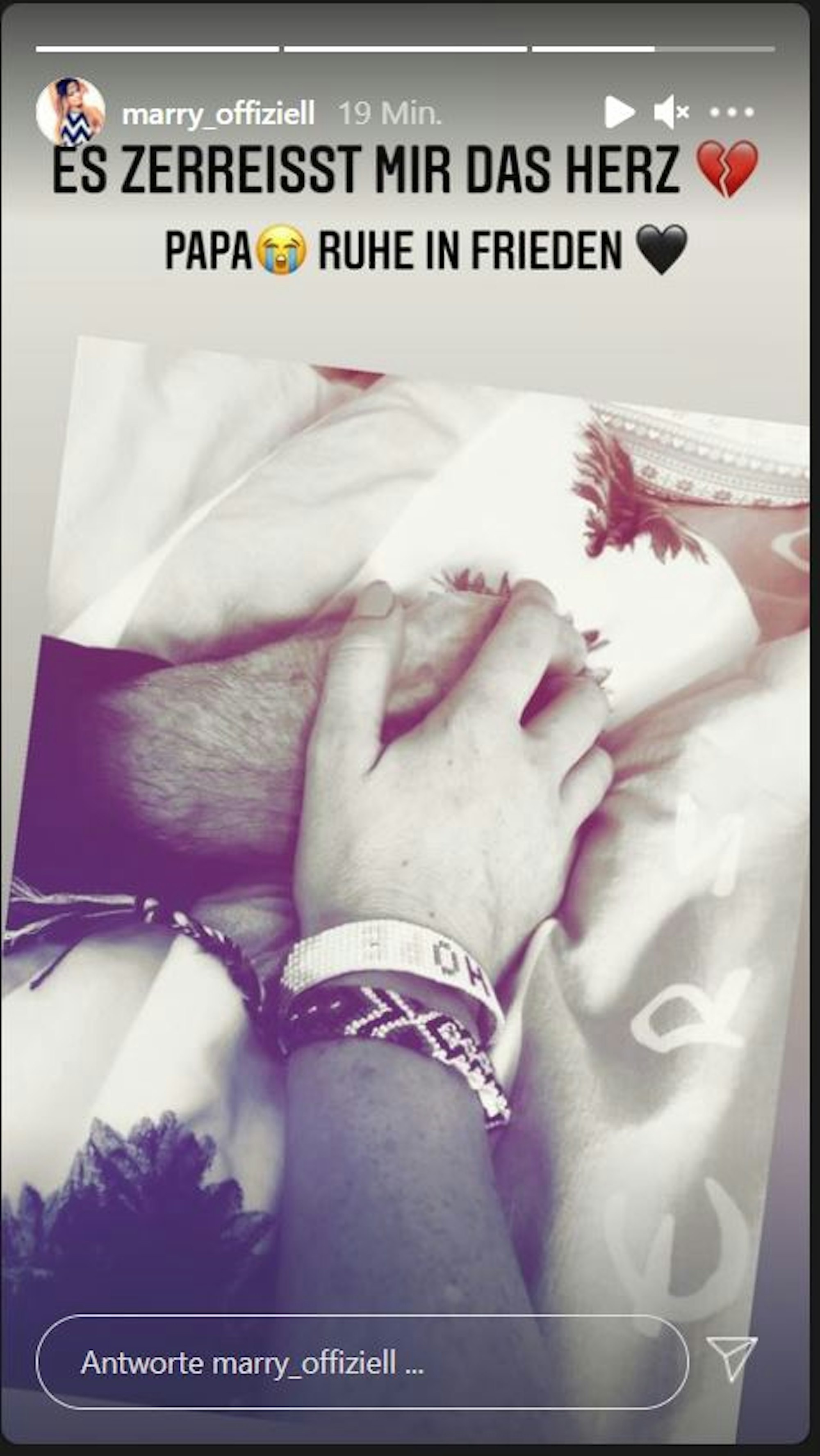 Sängerin Marry trauert auf Instagram um ihren Vater, Instagram-Story vom 31. Juli 2021