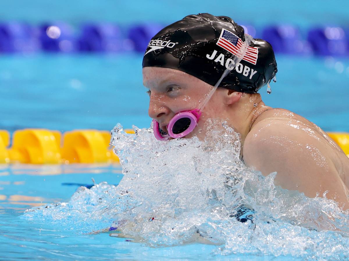 Schwimmen: Olympia, Mixed, 4 x 100 m Lagen, Finale im Tokyo Aquatics Centre. Staffel USA mit Lydia Jacoby in Aktion. +++ dpa-Bildfunk +++