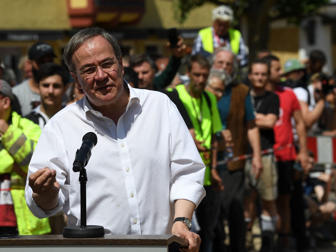 NRW-Ministerpräsident Armin Laschet bei einer Pressekonferenz in Bad Münstereifel am 20. Juli 2021