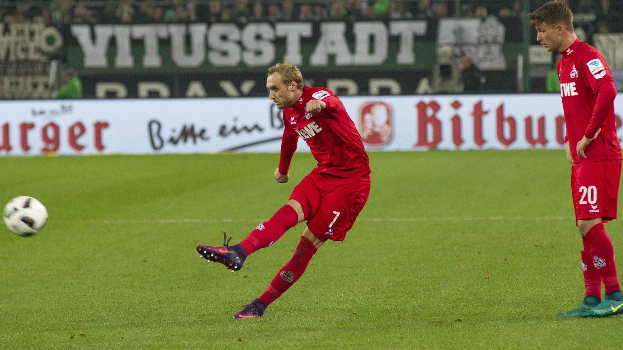 Marcel Risse trifft für den 1. FC Köln gegen Borussia Mönchengladbach.