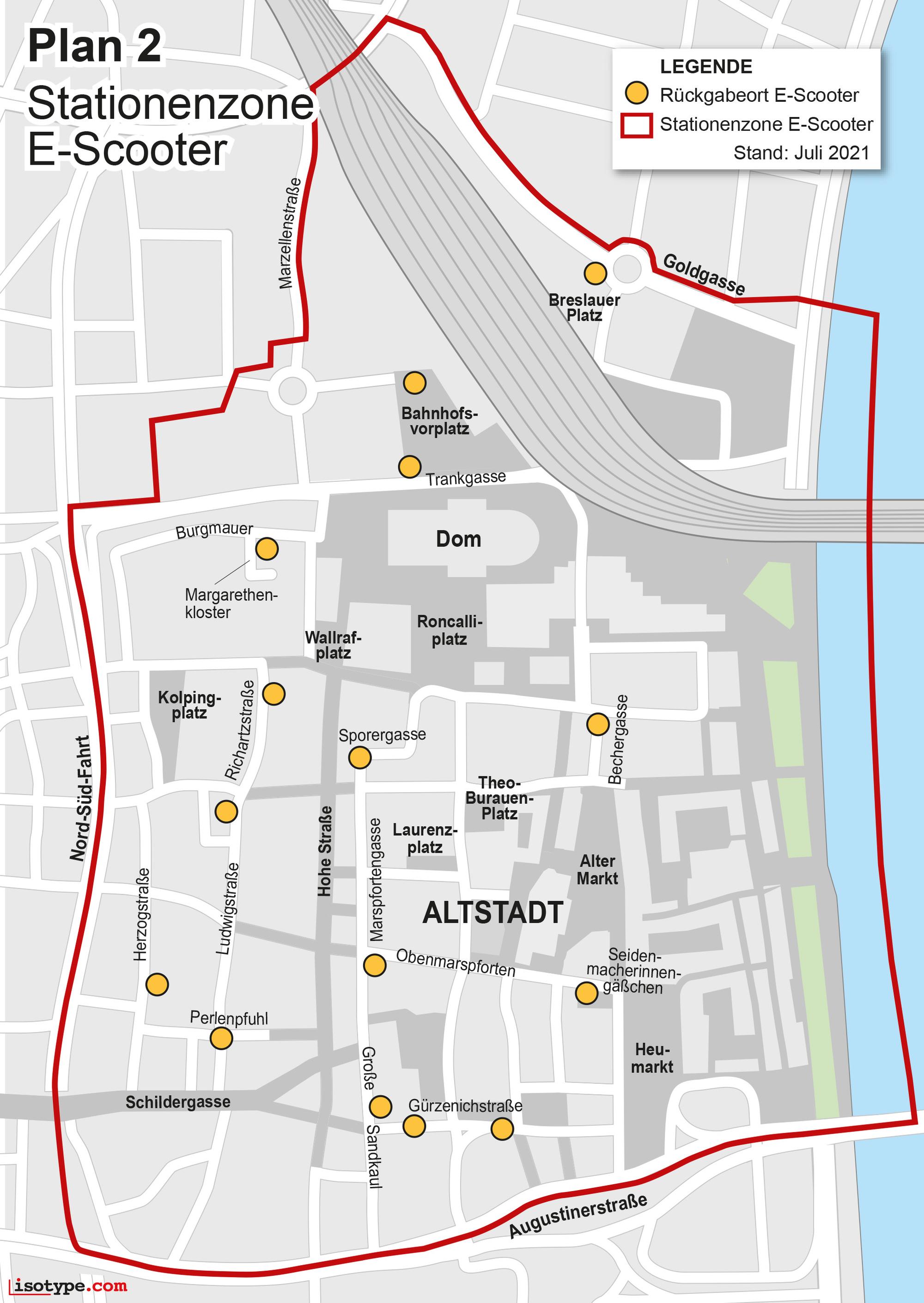 Die neuen festen Abgabeorte in der Kölner Alstadt in der Übersicht.