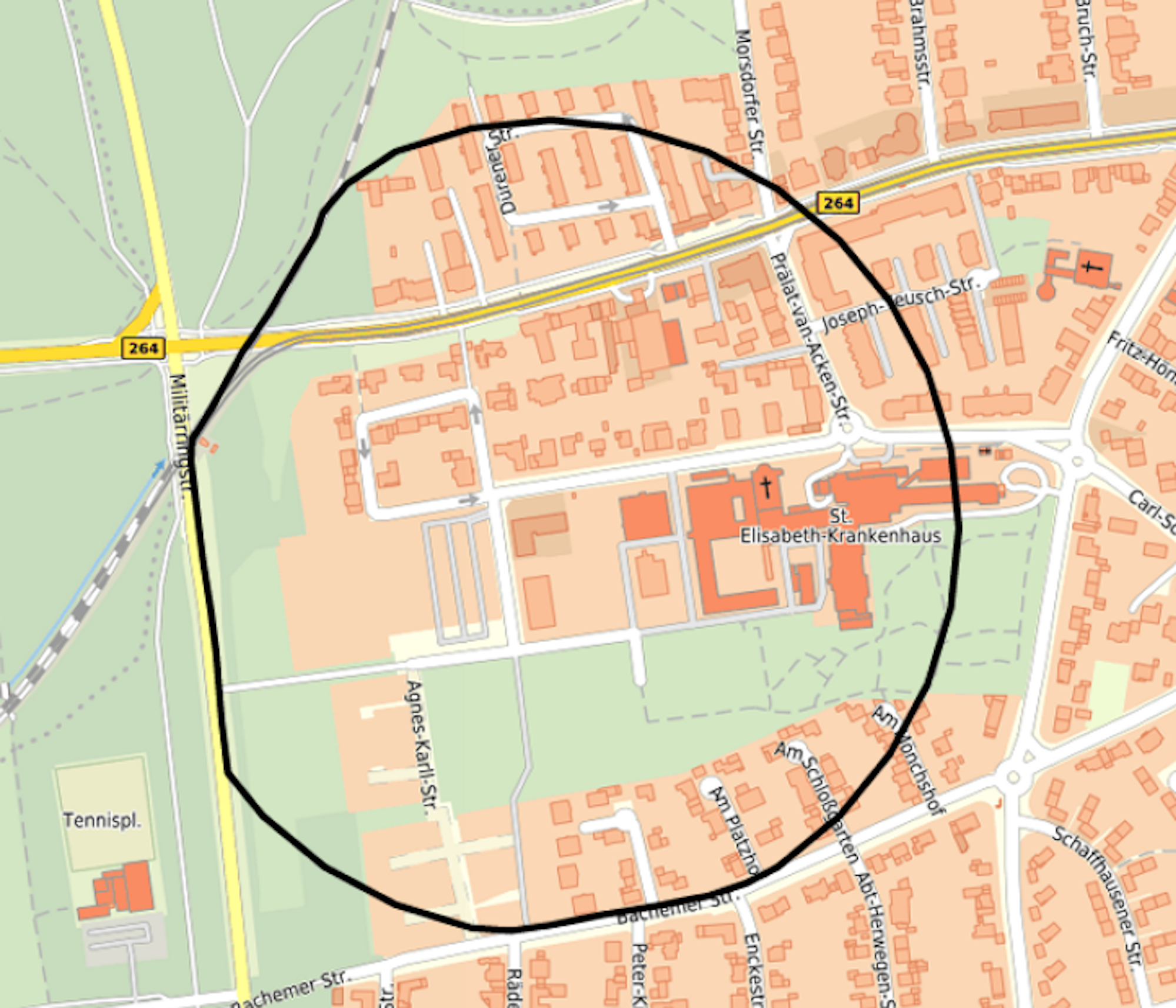 Die Karte zeigt den Bereich in Lindenthal, der von der Evakuierung am 09.08.2021 betroffen ist.