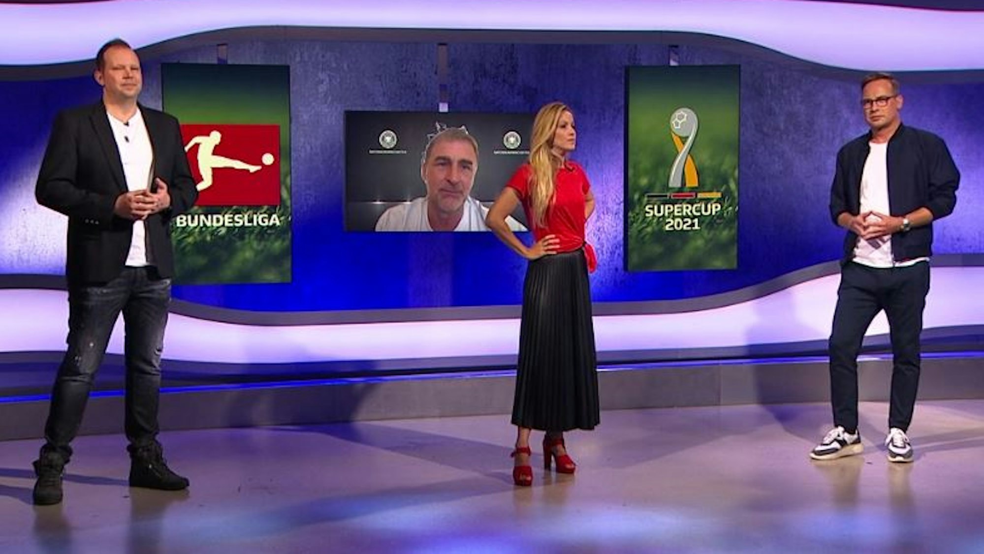 Wolff-Christoph Fuss, Andrea Kaiser, Matthias Opdenhövel und Stefan Kuntz bei einem Medientermin von Sat.1.