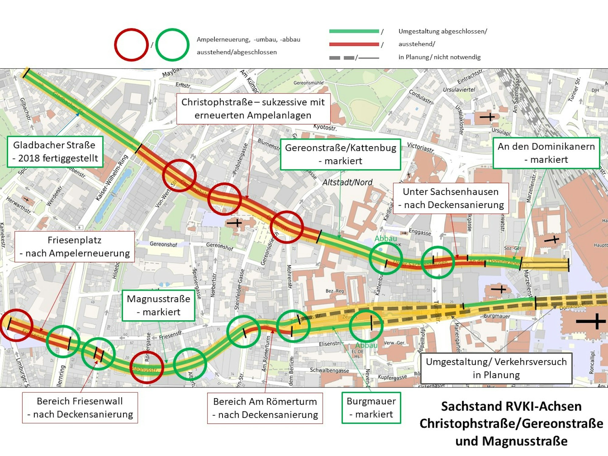Die Karte der Stadt Köln zeigt es: Von Ehrenfeld bzw. Neuehrenfeld führen zwei parallele Fahrradstrecken in die Kölner Innenstadt.