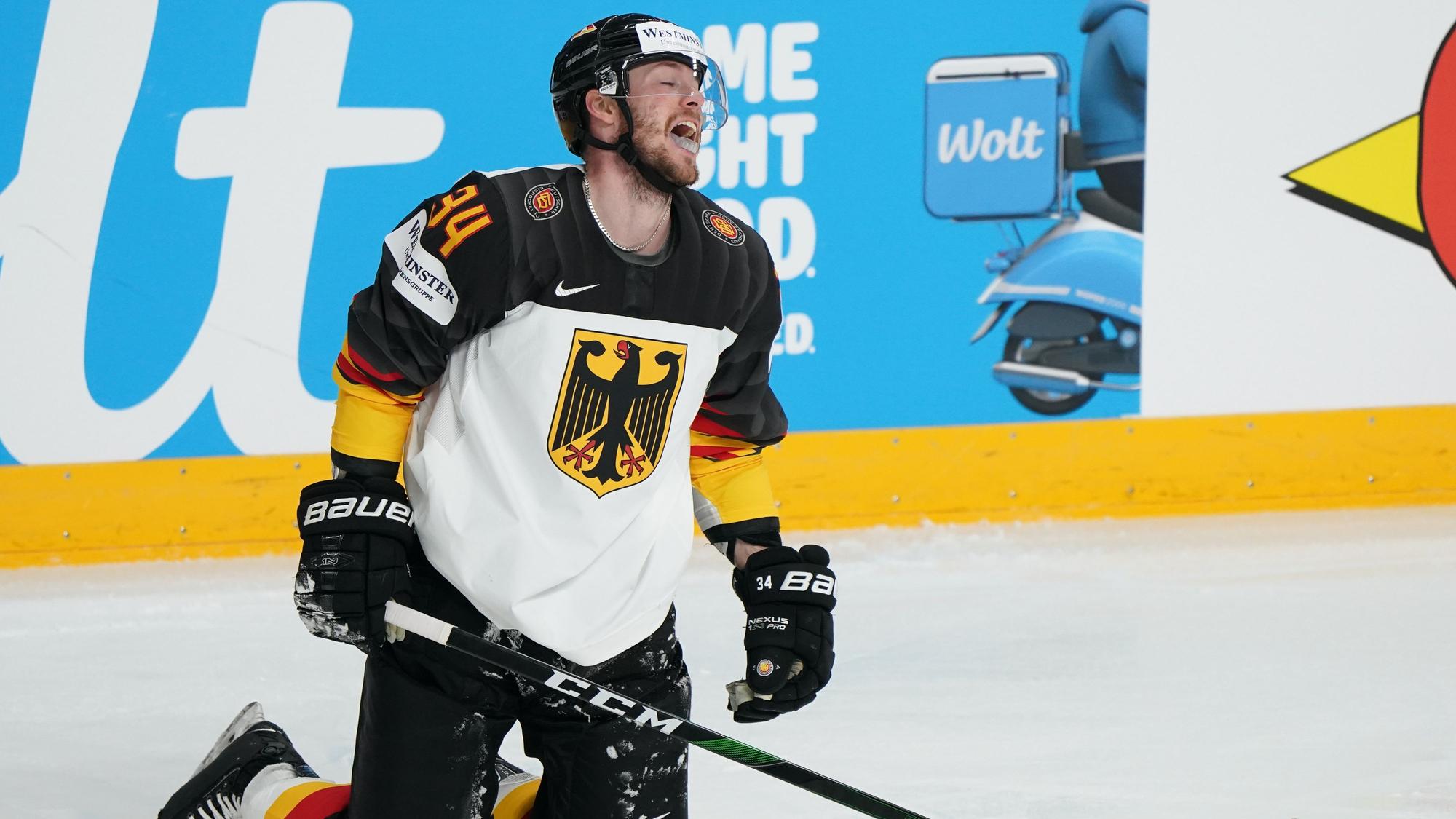 Tom Kühnhackl bei der Eishockey-WM-Partie USA gegen Deutschland.