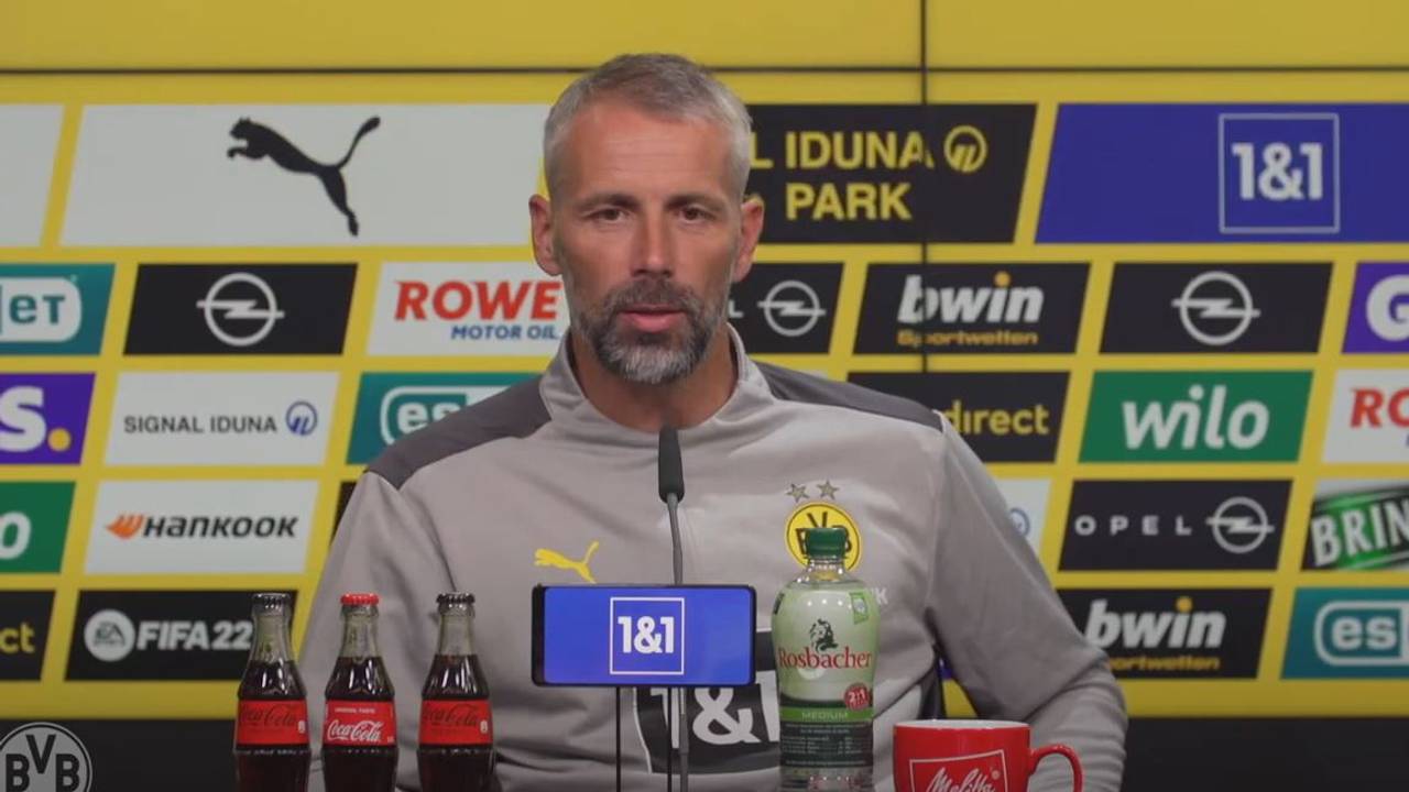 Marco Rose bei der Pressekonferenz am 12. August 2021.