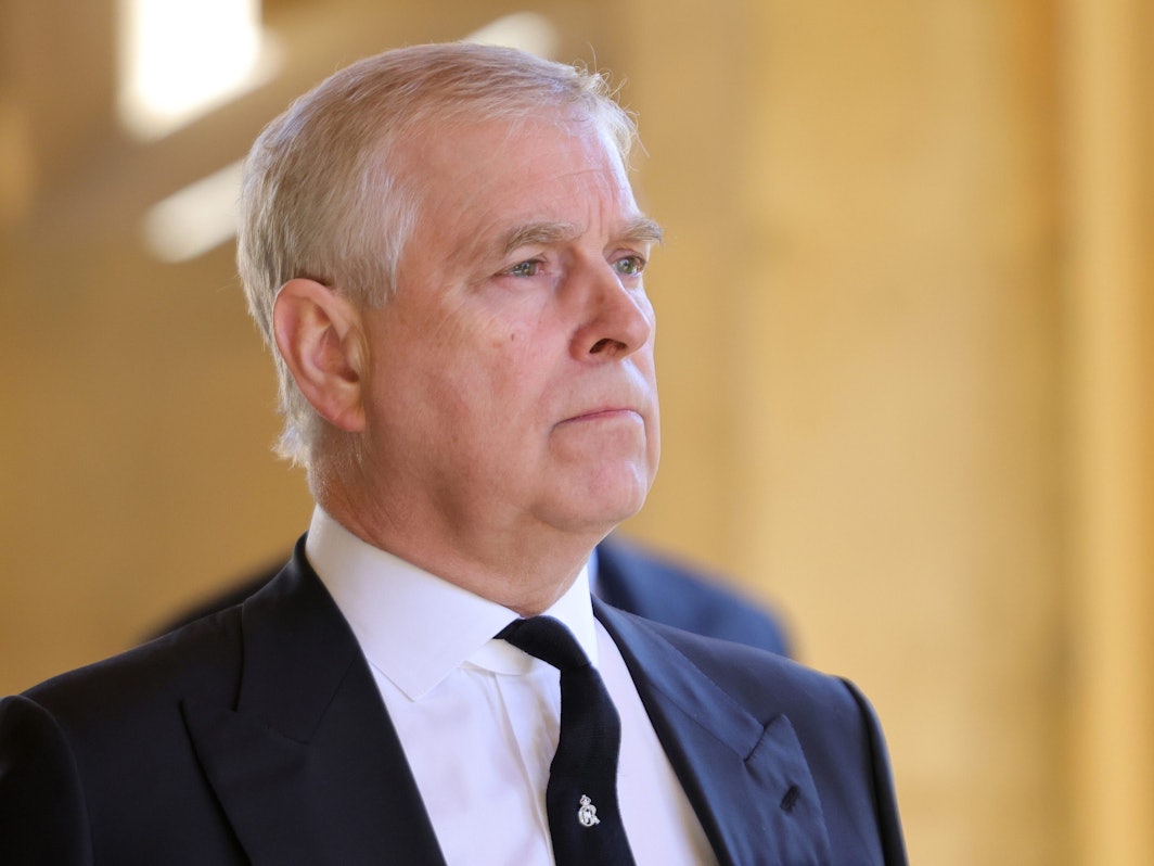 Prinz Andrew, Herzog von York, vor der Beisetzung von Prinz Philip auf Schloss Windsor.