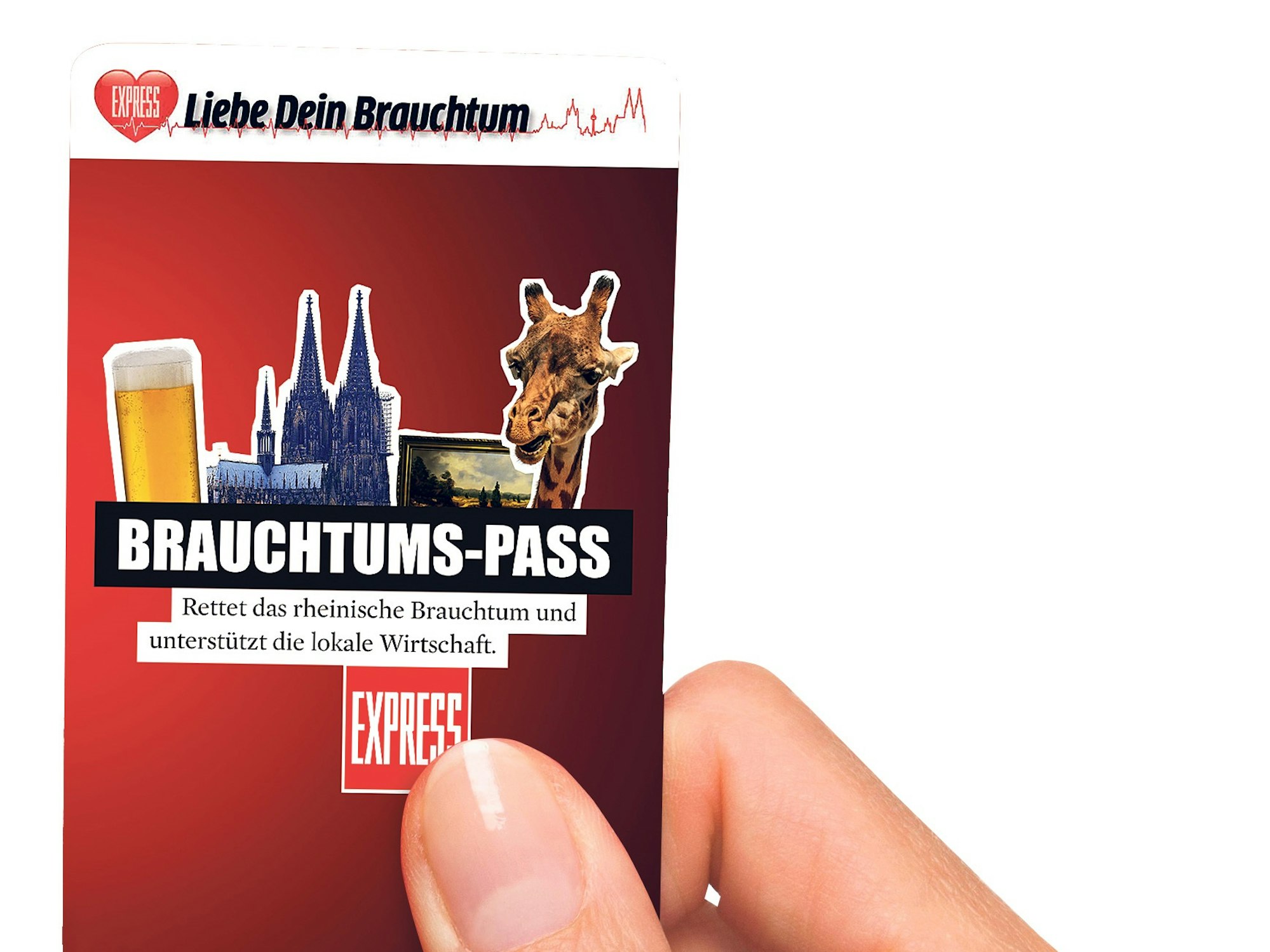 Eine Hand hält den Brauchtums-Pass für Köln.