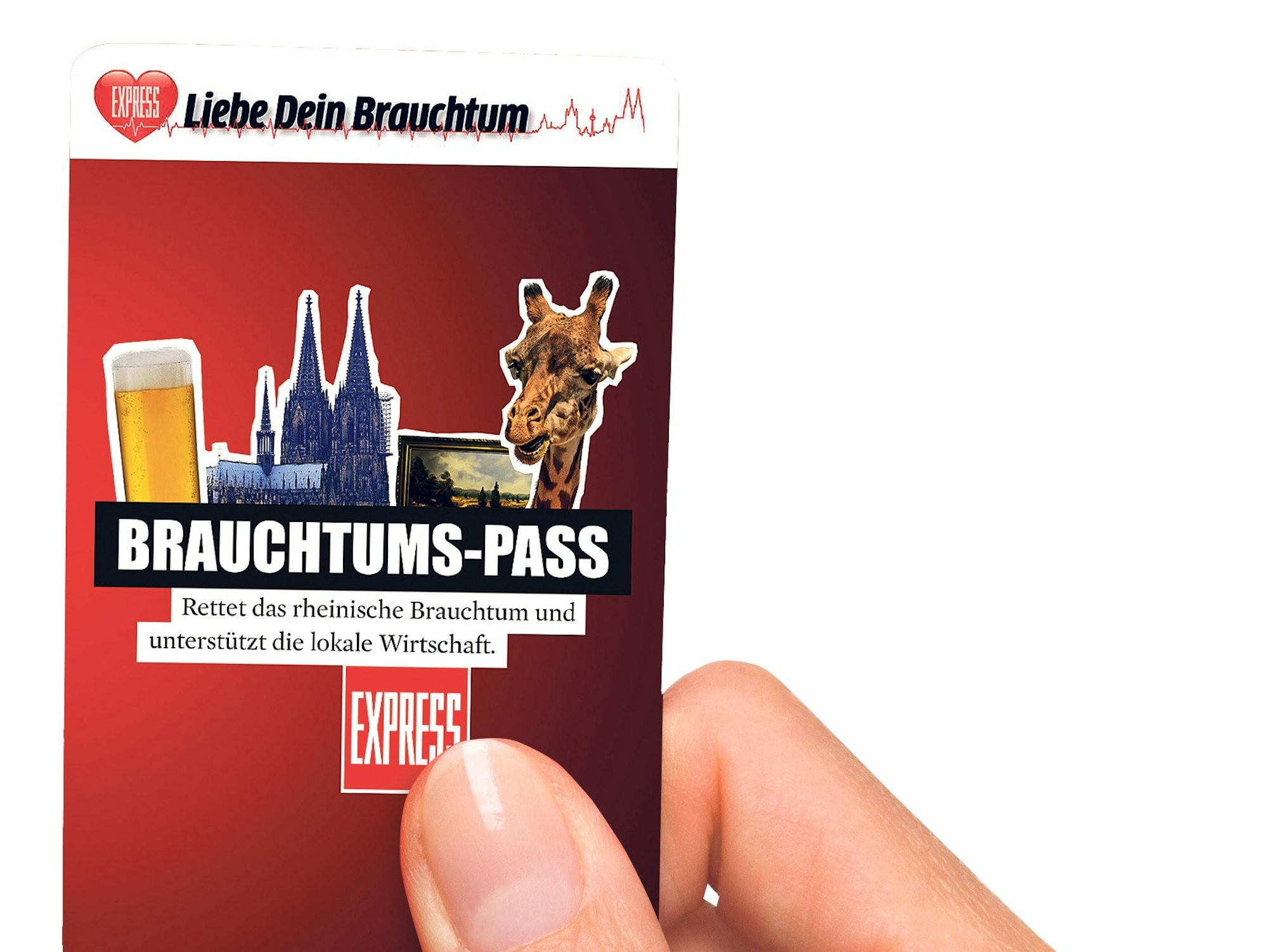 Eine Hand hält den Brauchtums-Pass für Köln.