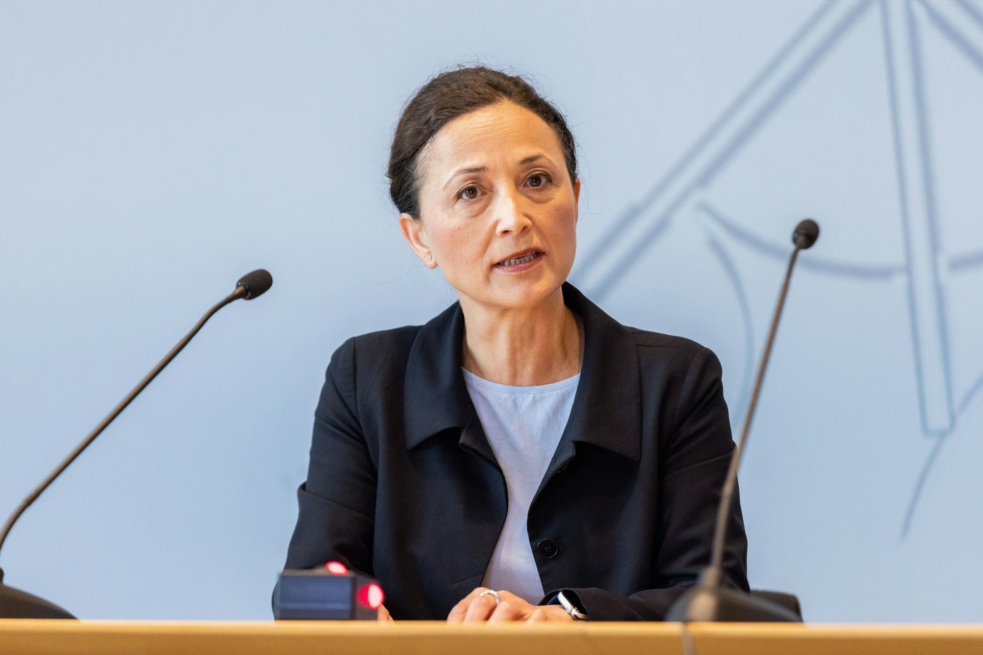 Ayla Celik, neue Vorsitzende der Gewerkschaft Erziehung und Wissenschaft spricht während einer Pressekonferenz zum Schulstart in Nordrhein-Westfalen.