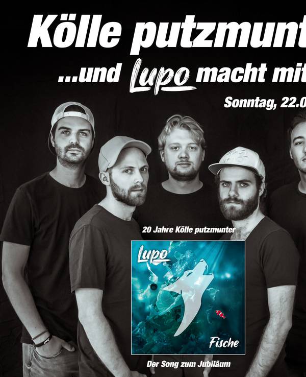 Die Kölner Band Lupo posiert auf einem Plakat der Aktion Kölle Putzmunter.
