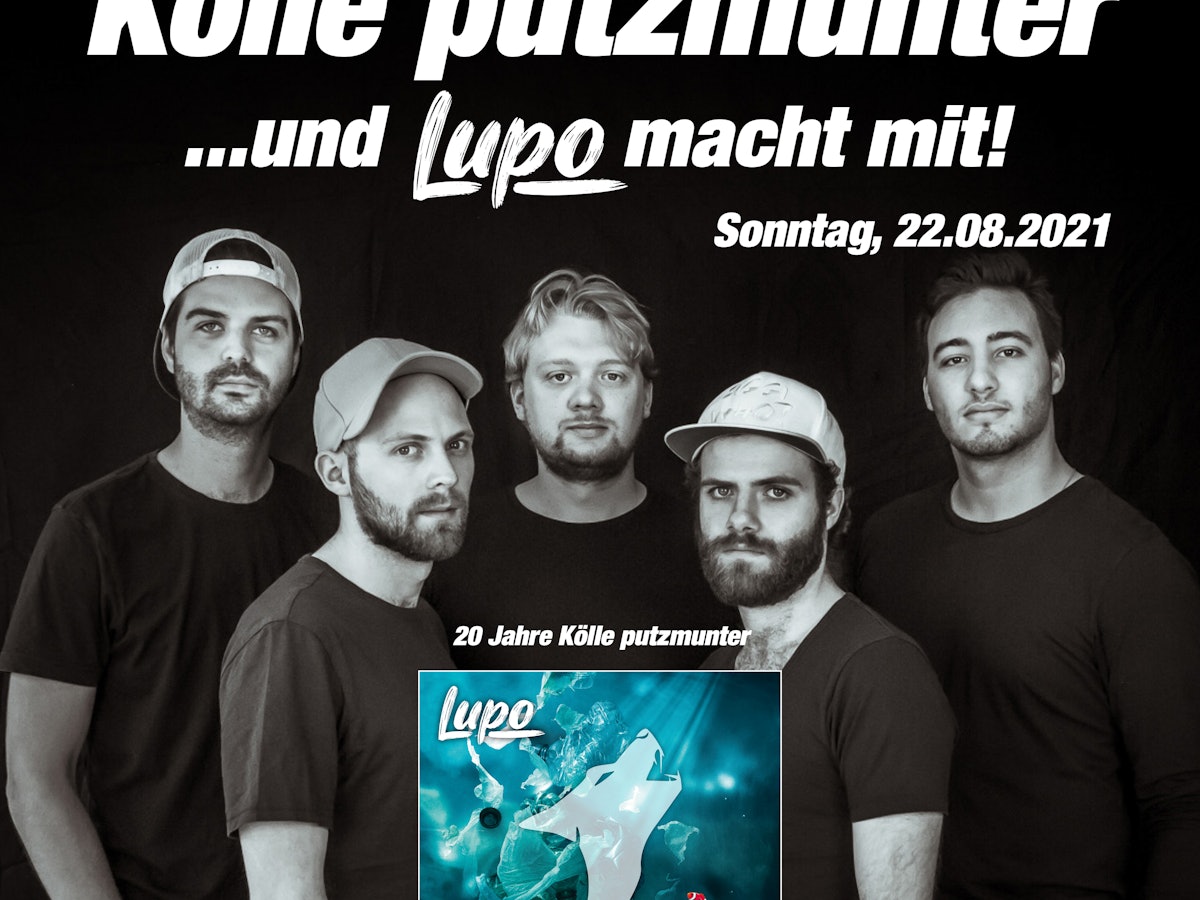 Die Kölner Band Lupo posiert auf einem Plakat der Aktion Kölle Putzmunter.