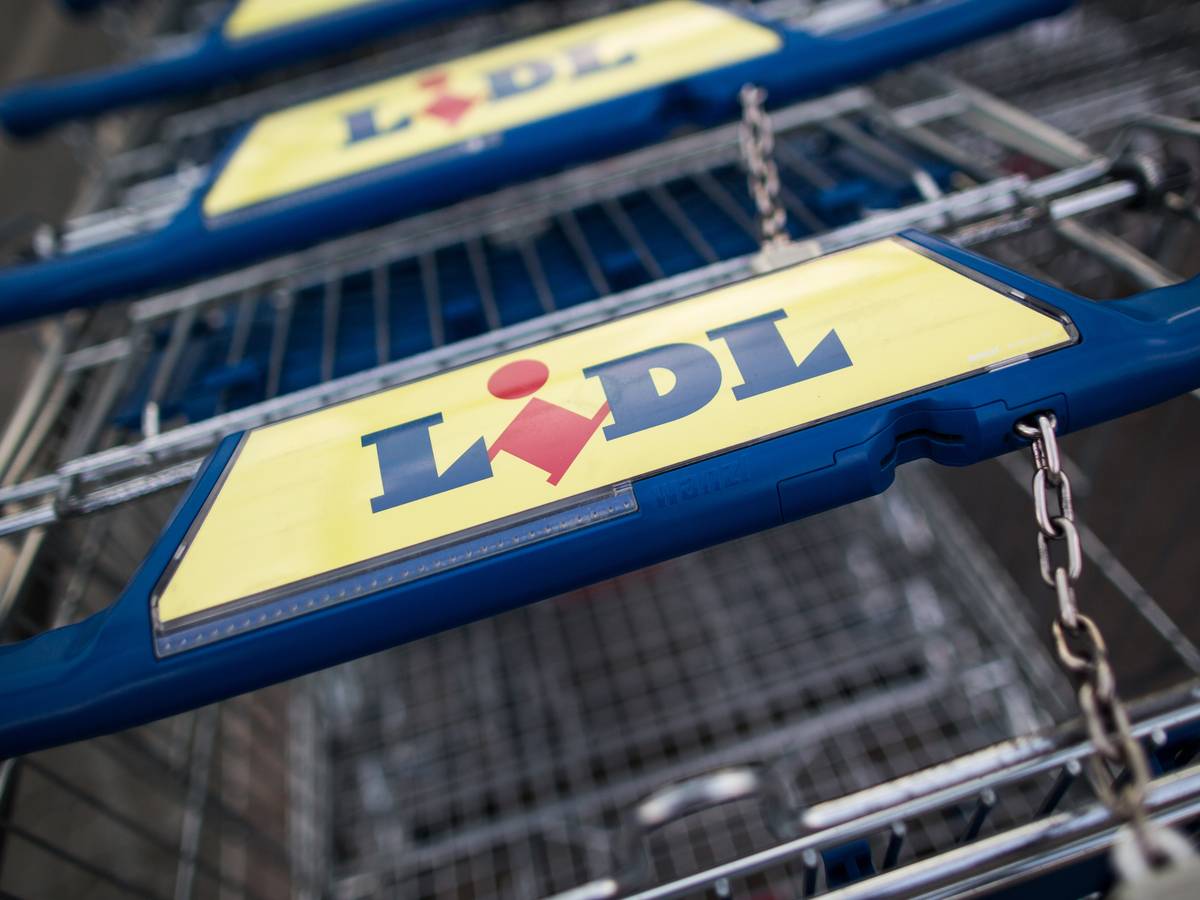 ARCHIV - 20.07.2016, Nordrhein-Westfalen, Herten: «Lidl» steht vor einer Filiale in auf Einkaufswagen. (zu dpa «Lidl informiert künftig über Qualität der Tierhaltung" vom 01.02.2018) Foto: Marcel Kusch/dpa +++ dpa-Bildfunk +++