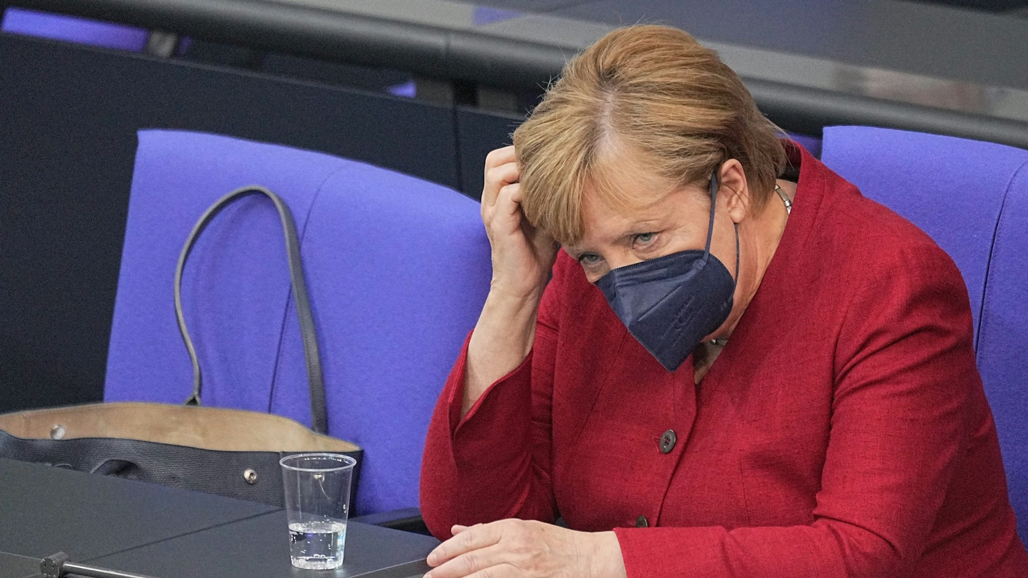 Bundeskanzlerin Angela Merkel am 25. August 2021 bei der Sondersitzung des Bundestags nach ihrer Regierungserklärung zur Lage in Afghanistan.