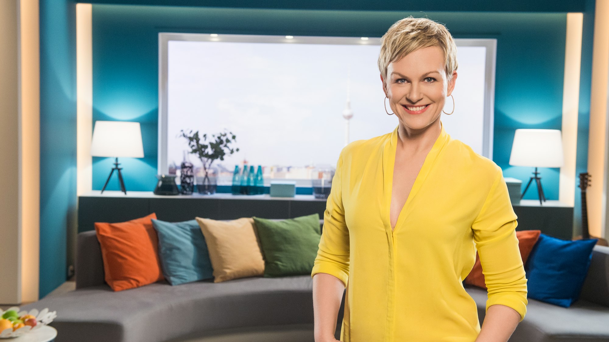 Karen Heinrichs, Moderatorin des Sat.1-„Frühstücksfernsehen“ hier auf einer undatierten Aufnahme im Studio.