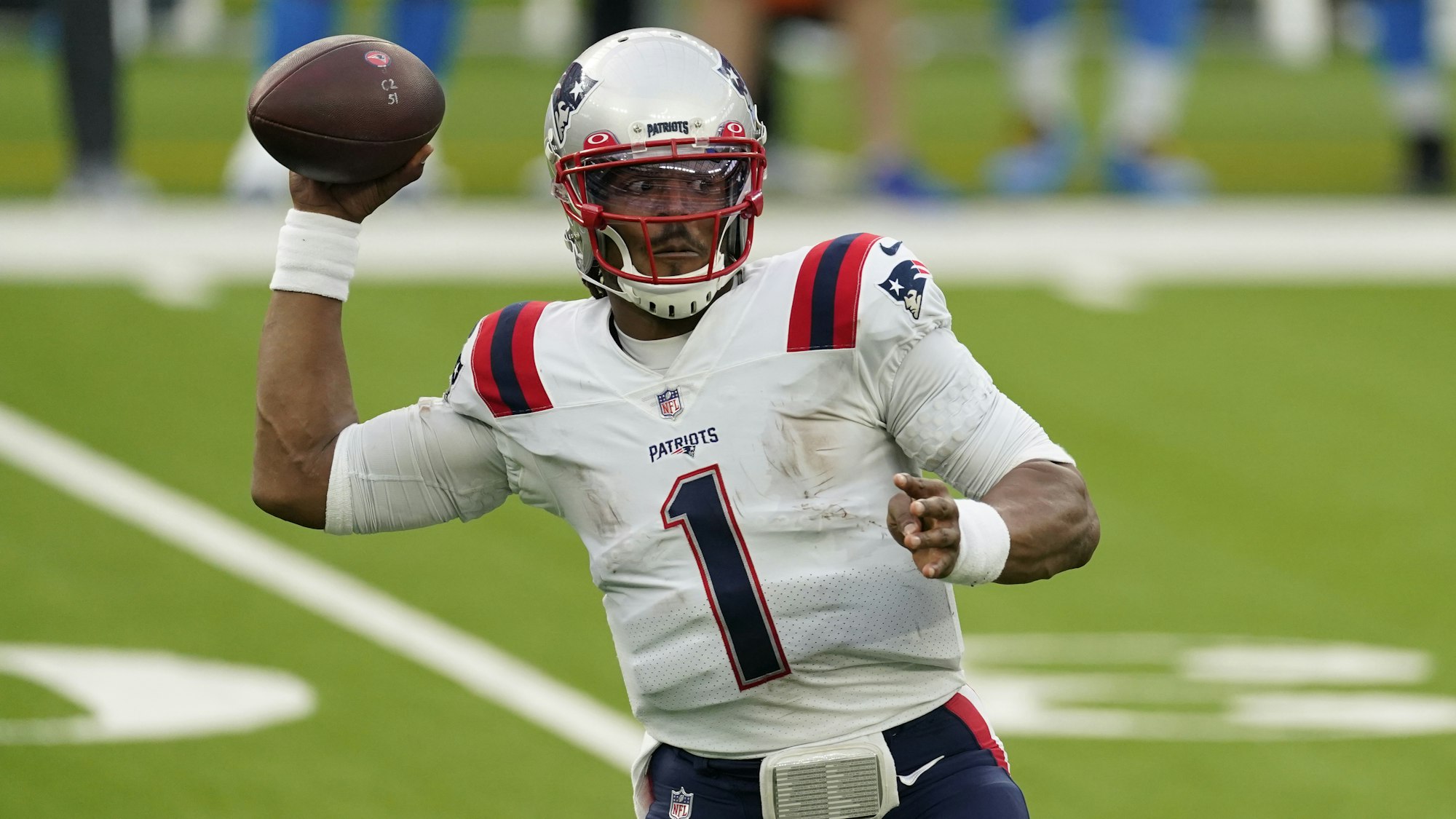 Quarterback Cam Newton von den New England Patriots in Aktion.