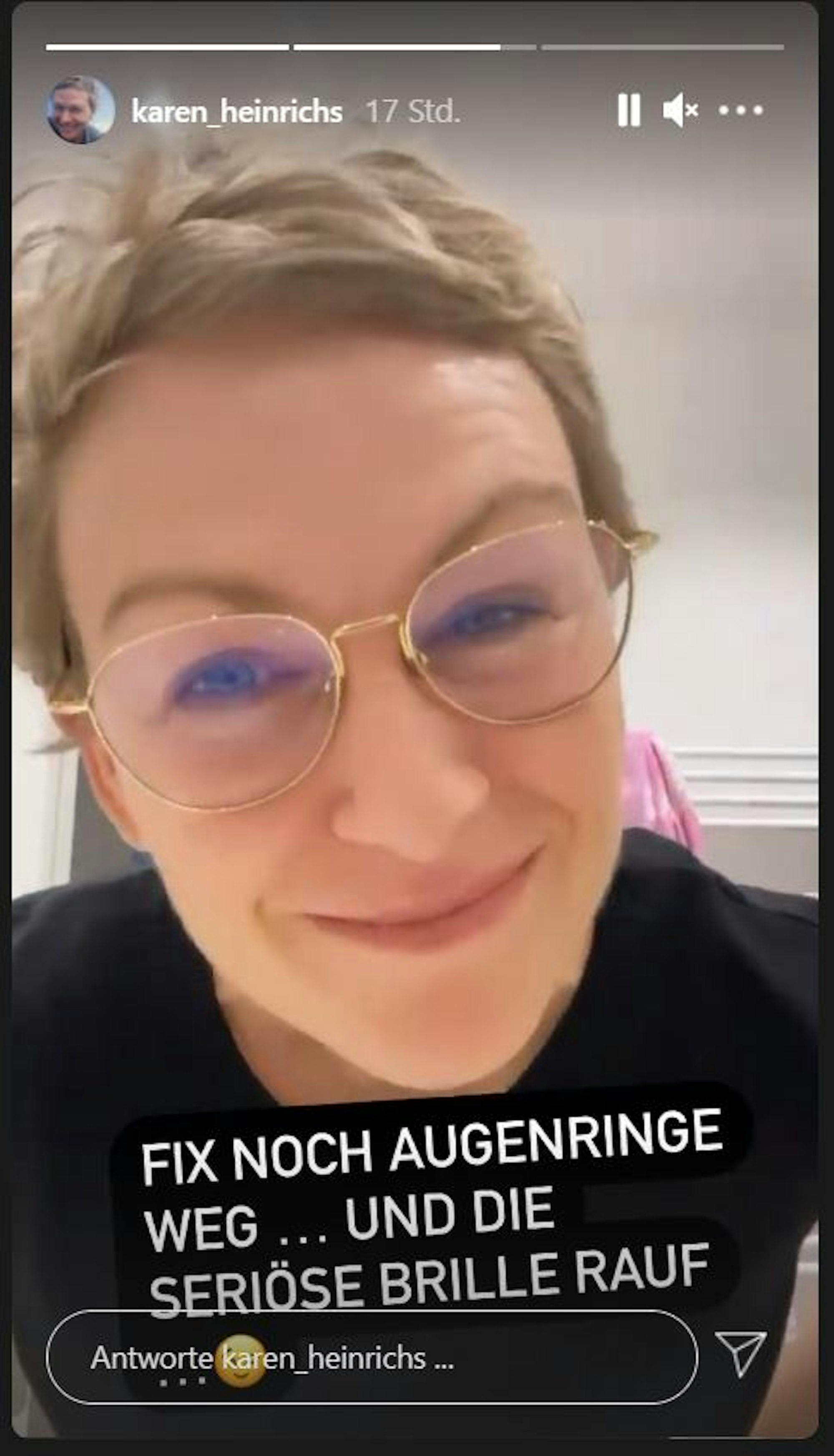 Karen Heinrichs, Moderatorin des Sat.1-Frühstücksfernsehen in ihrer Instagram-Story von 30.8.2021