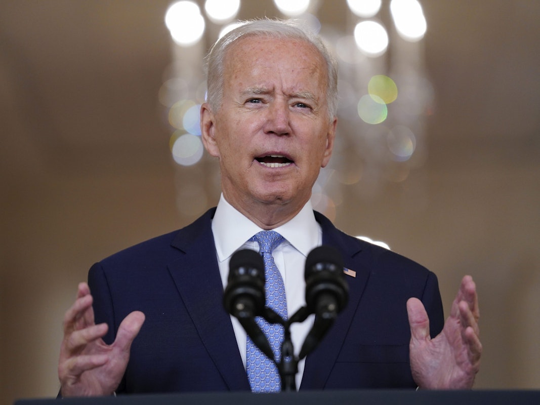 Joe Biden, Präsident der USA, spricht am 31. August 2021 über Afghanistan im State Dining Room des Weißen Hauses.