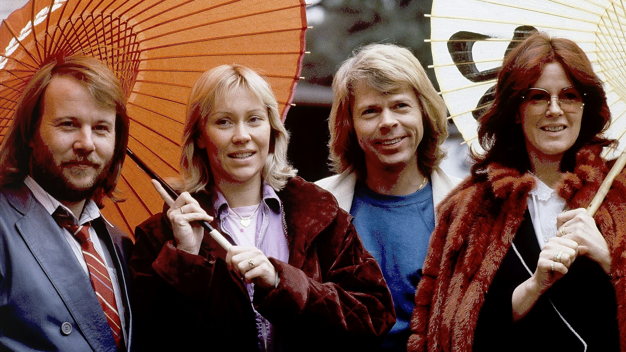 Abba kündigen neues Album an: Benny Andersson (l-r), Agnetha Fältskog, Björn Ulvaeus und Anni-Frid Lyngstad – das Foto wurde am 14. März 1980 in Tokio aufgenommen.