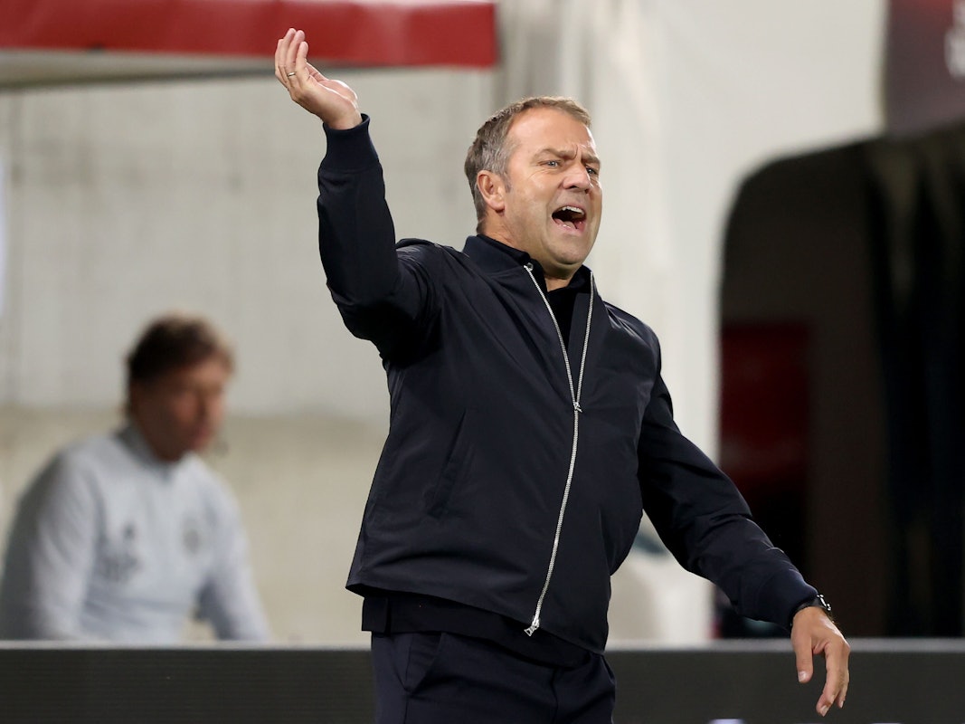 Hansi Flick winkt genervt an der Seitenlinie beim Spiel gegen Liechtenstein ab.