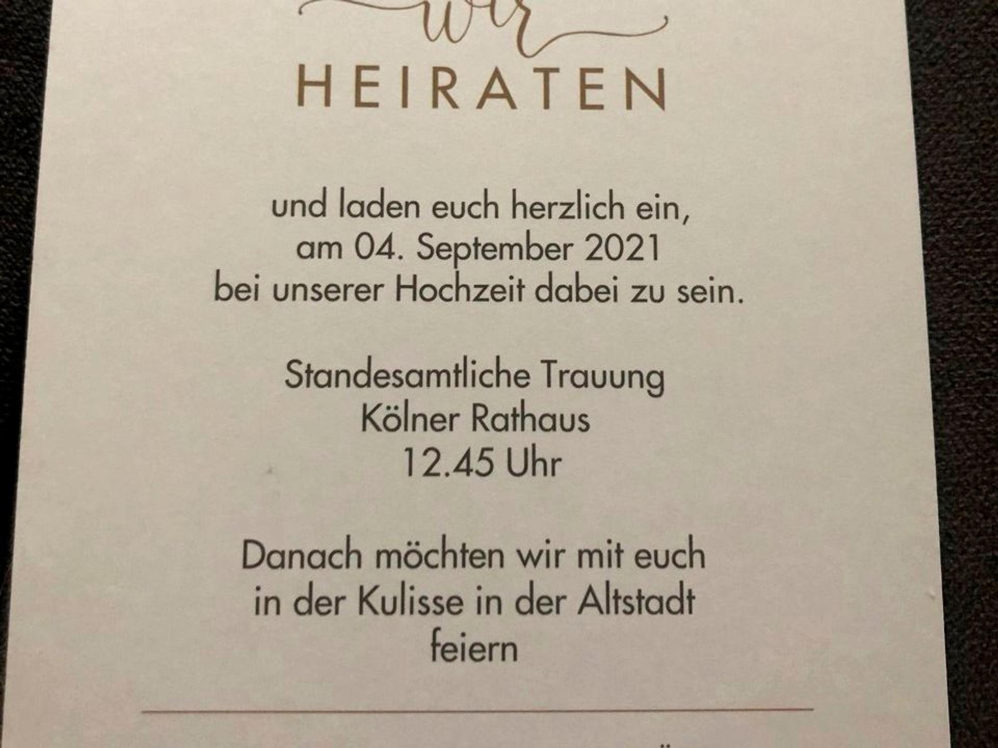 Die Einladung zur Hochzeitsfeier von Peter Olligschläger und seiner Ute.
