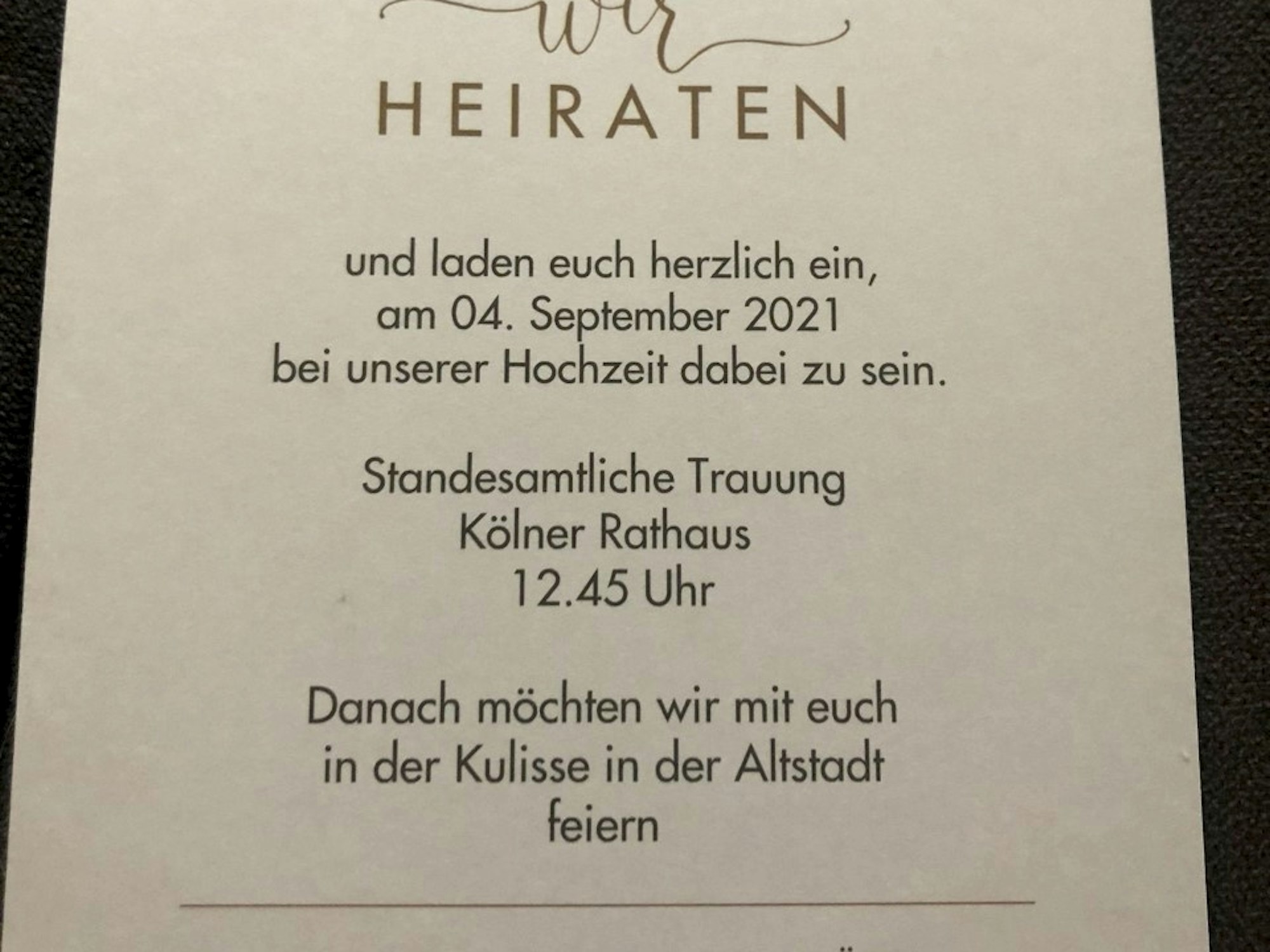 Die Einladung zur Hochzeitsfeier von Peter Olligschläger und seiner Ute.