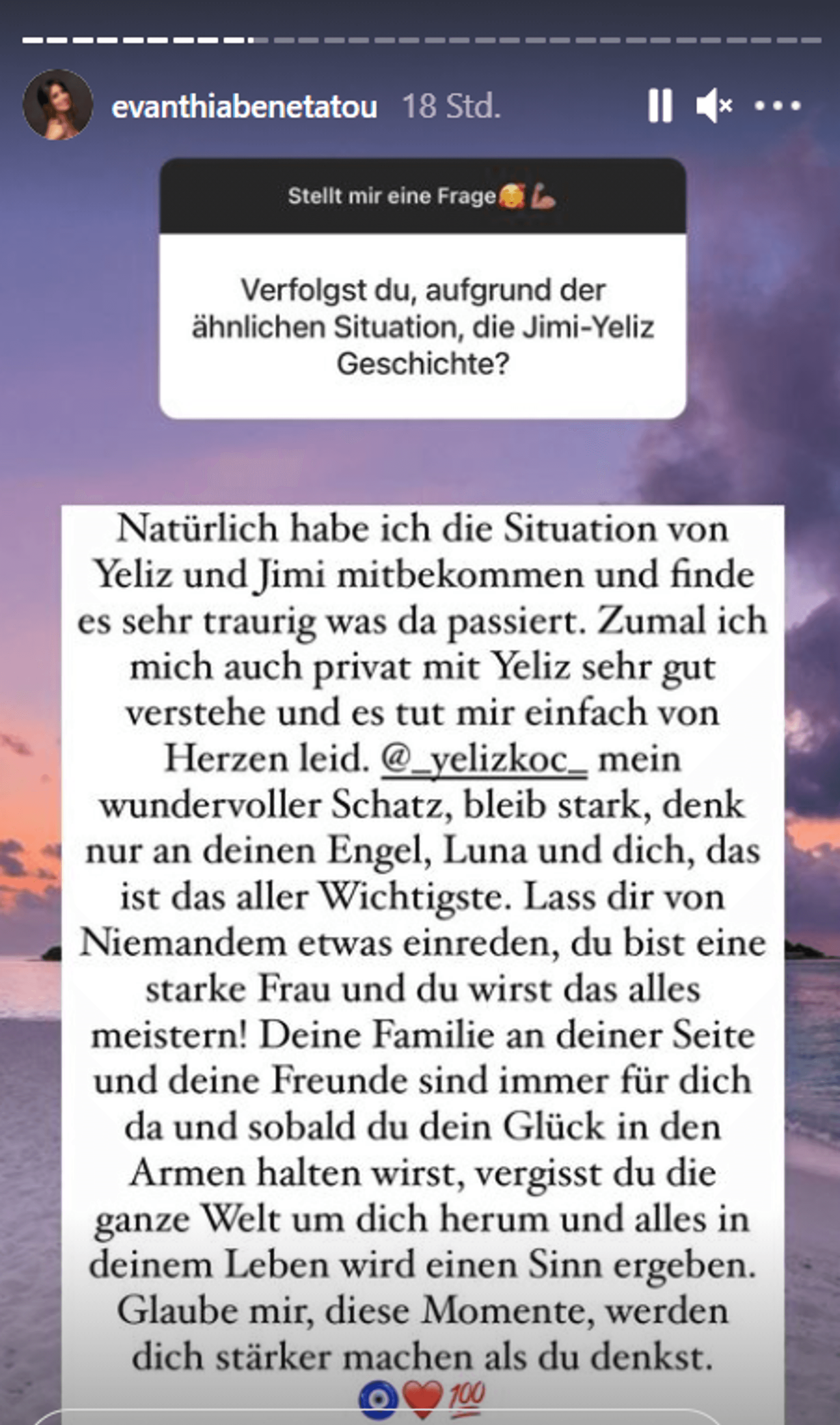 „Bachelor“-Kandidatin Eva spricht ihrer Freundin Yeliz in ihrer Instagram-Story gut zu.